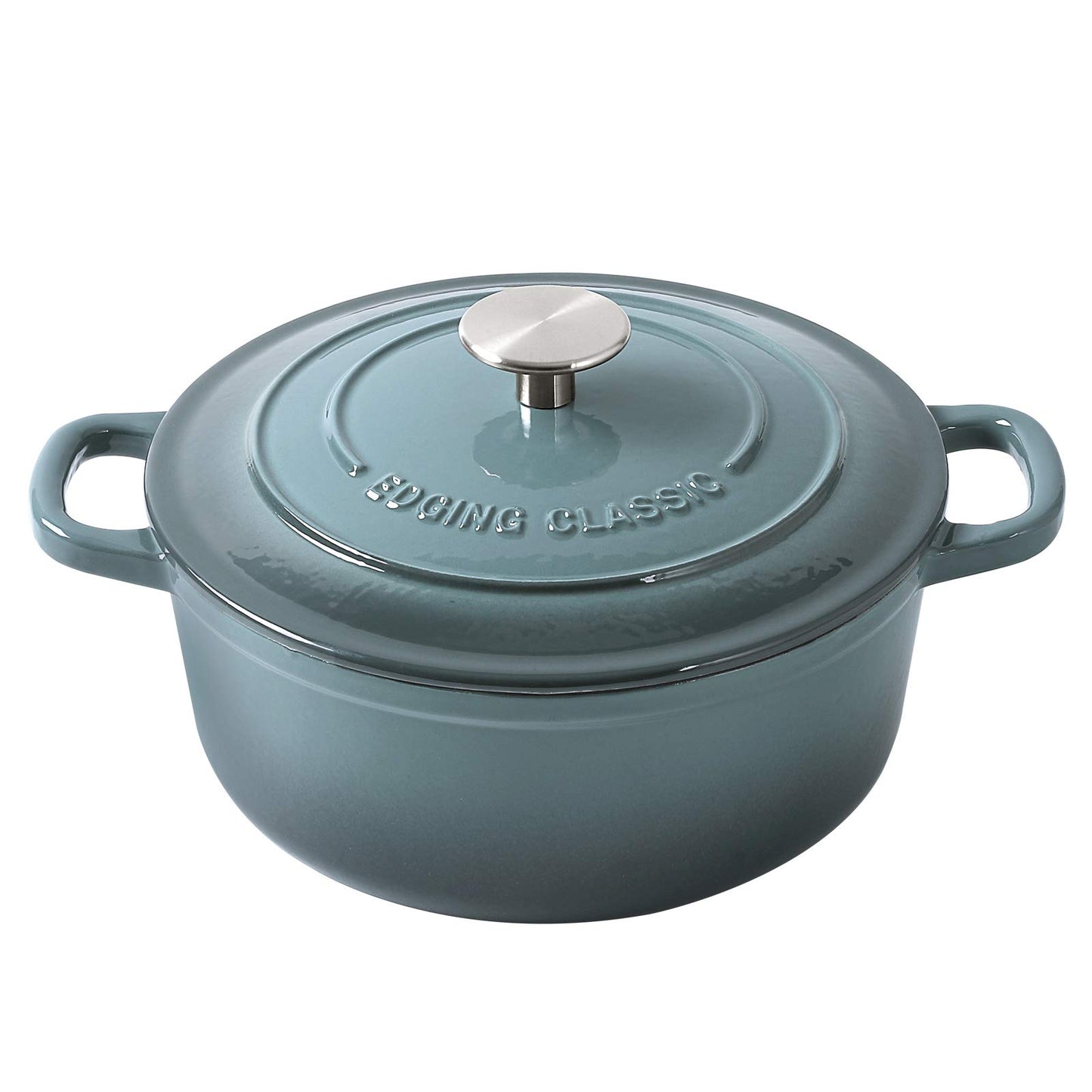EDGING CASTING Enameled Cast Iron Round Dutch Oven with Lid Dual Handle Pot Bread Ovens, 7 Quart, Slateblue