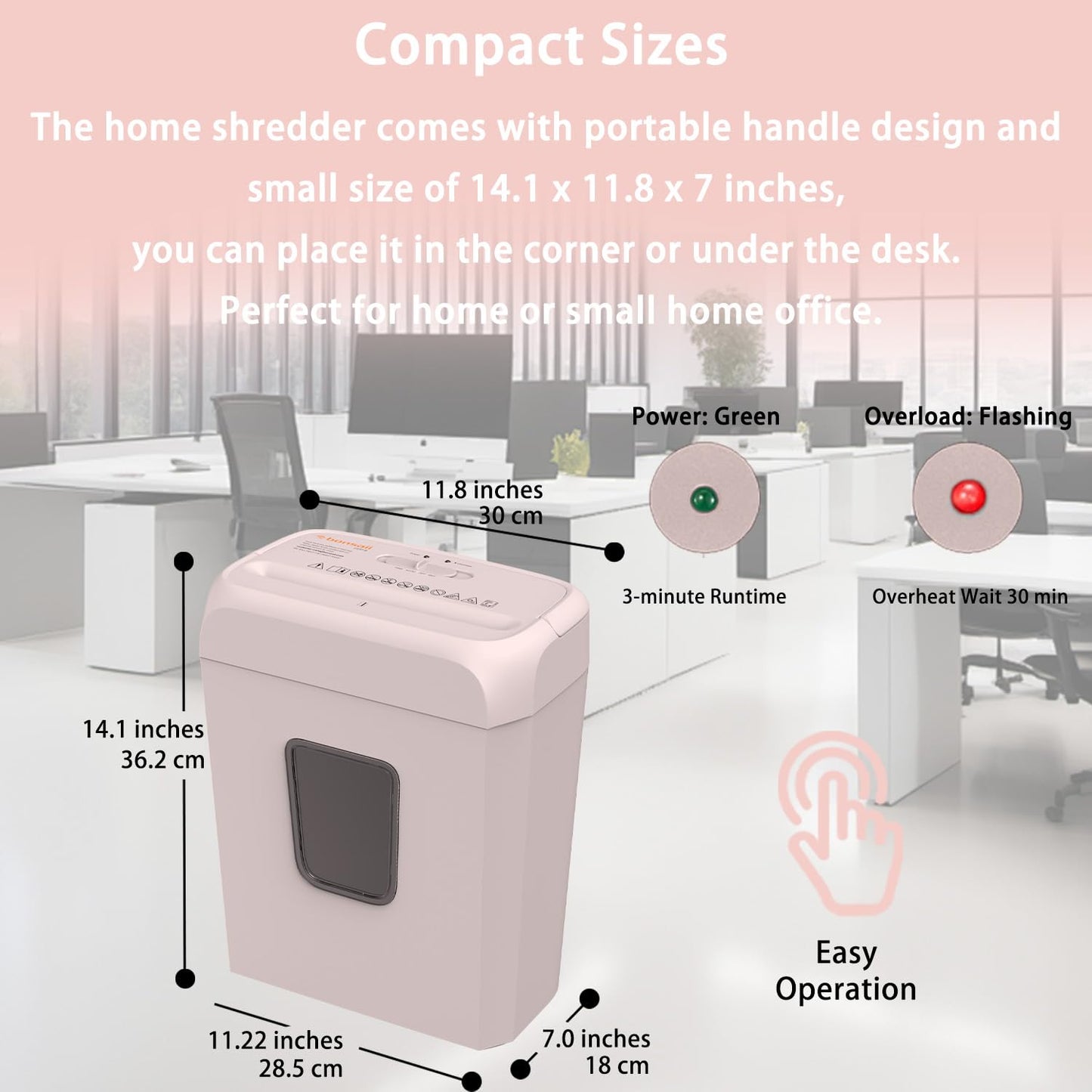 Bonsaii 5-Sheet Crosscut Shredder for Home & Office, Shreds Paper, Credit Cards, Staples & Paper Clips, 3.4-Gallon Pullout Bin, Compact & Stylish in Pink