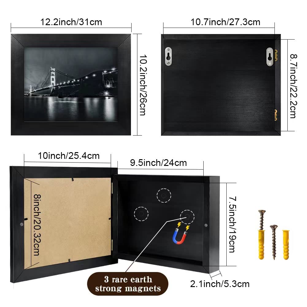 Hidden Gun Storage, Concealment Gun Safes for Pistols, Secret Decor Solid Wooden Handgun Picture Frames Box (Black)