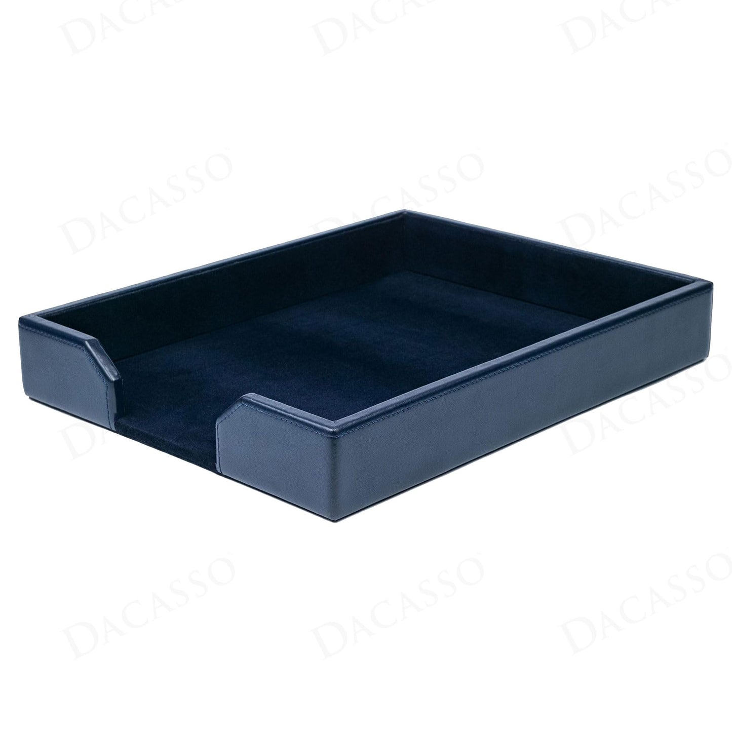 Dacasso Navy Blue Bonded Leather Luxury Letter Tray Holder & Paper Organizer for Desk - Executive Desk Decor & Office Organization Essential