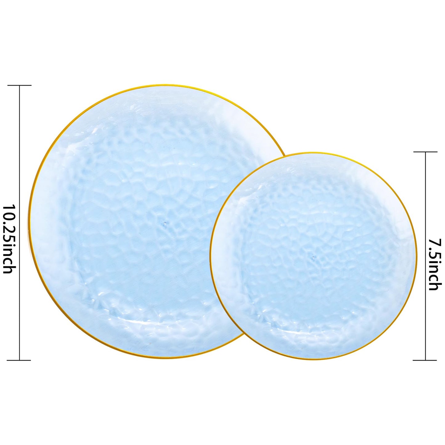 Rubtlamp 60Pcs Clear Blue Plastic Plates, Hammered Blue Plates, Clear Fancy Disposable Plates With Gold Rim Include 30 Dessert Plates, 30 Dinner Plates for Party
