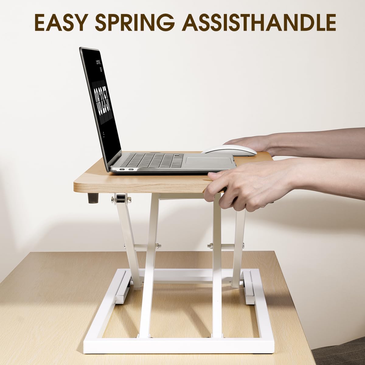 Omhuzsyo standing desk converter Stand up office desk riser on the desktop is suitable for use in laptops and single monitor work consoles, home offices, and can be adjusted in height(Log Color)