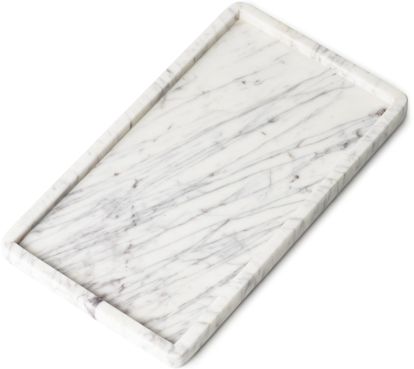 Cork & Mill Marble Tray for Bathroom Countertop, Kitchen Counter, or Catchall - 13" x 7½" Large Vanity Tray for Skincare or Perfume - Handcrafted Natural White Marble Stone Organizer
