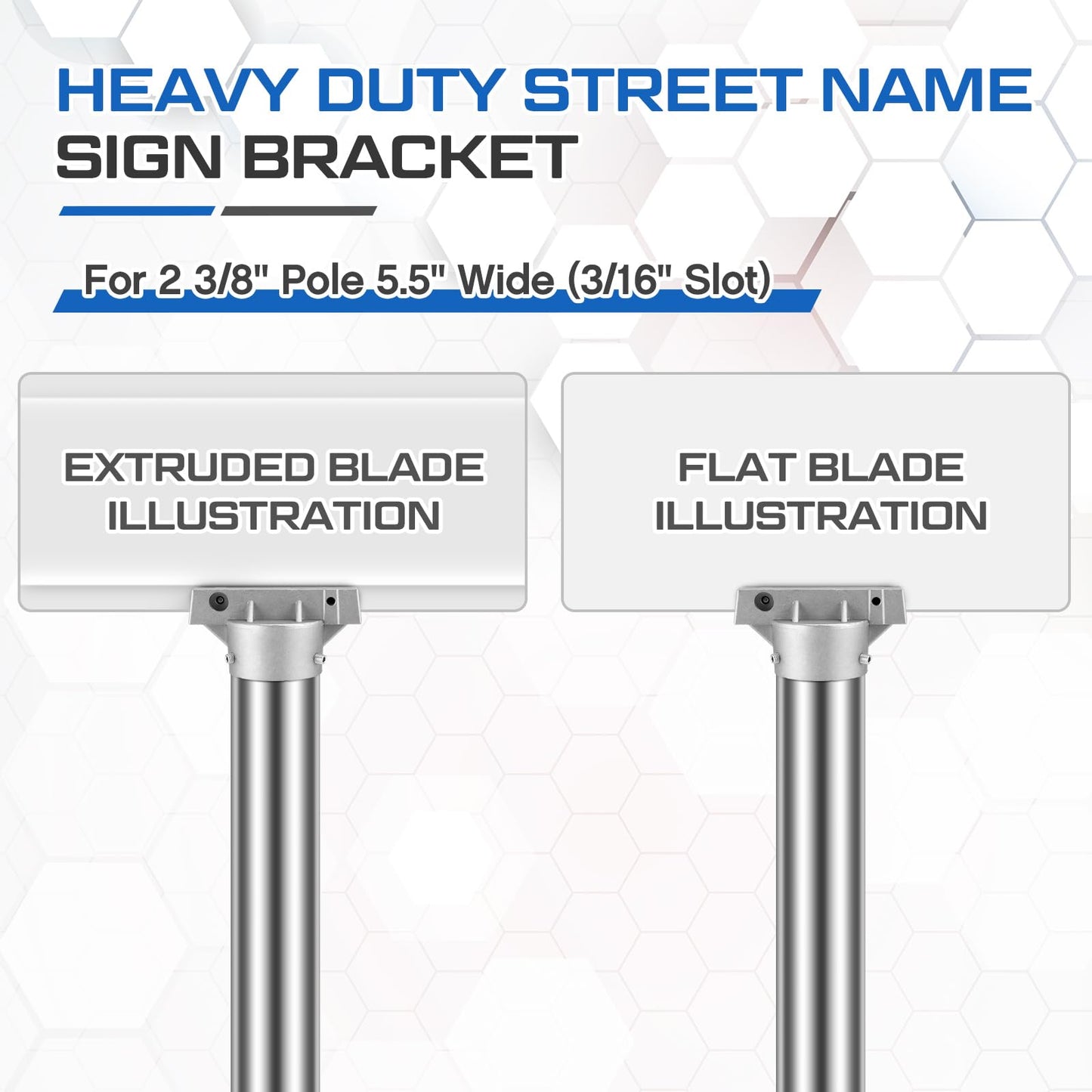 Hicarer 4 Pcs Street Name Sign Bracket for 2 3/8" Pole 5.5" Wide (3/16" Slot) Heavy Duty Street Name Sign Holder Round Aluminum Pole Bracket