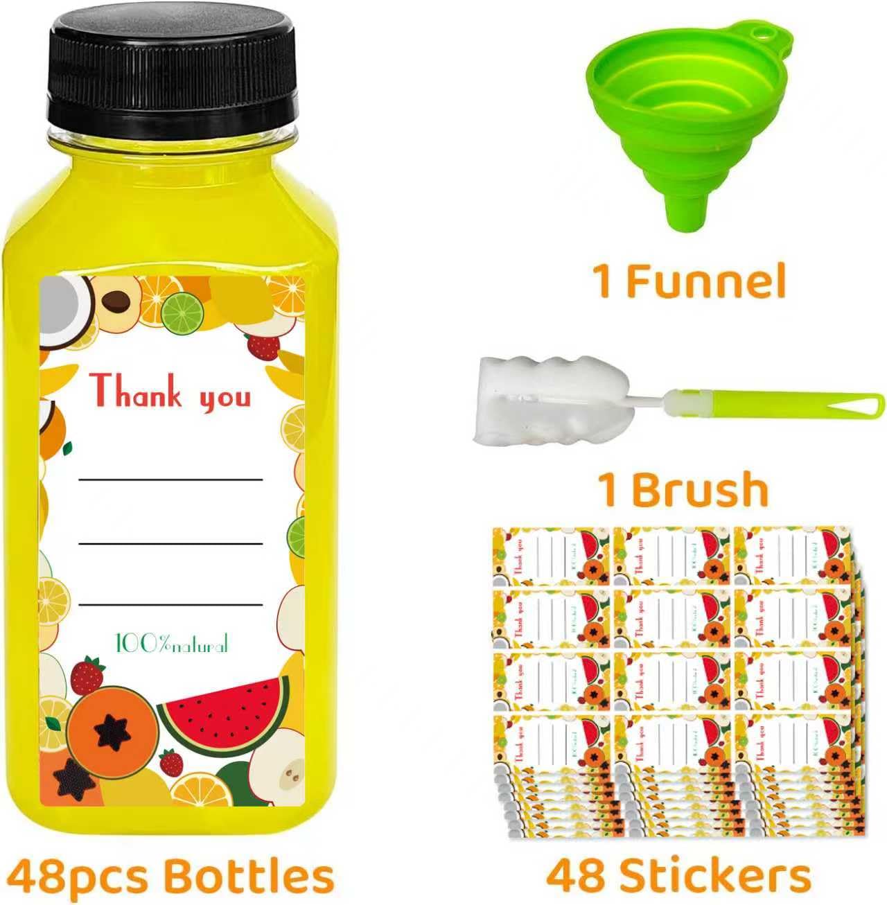 Sanyuanzhou 48pcs 8oz Juice bottle with caps,Plastic bottles with caps, Reusable Clear Bulk Beverage Containers for Juice, Milk and Other Beverages