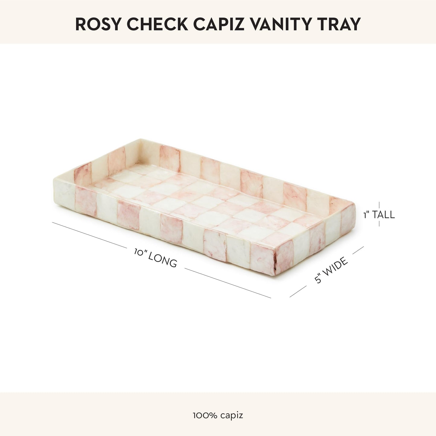 MACKENZIE-CHILDS Capiz Vanity Tray, Rectangular Tray Decor, Pink-and-White Rosy Check