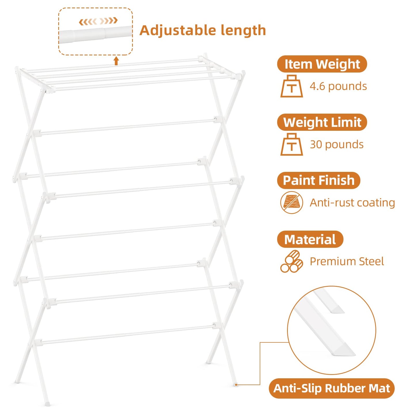 FILROUG Drying Rack Clothing, 3-Tier Clothes Drying Rack Foldable, Antirust Laundry Drying Rack Collapsible Use for Indoor & Outdoor, 11.8" D x 34.6" W x 35.4" H, White
