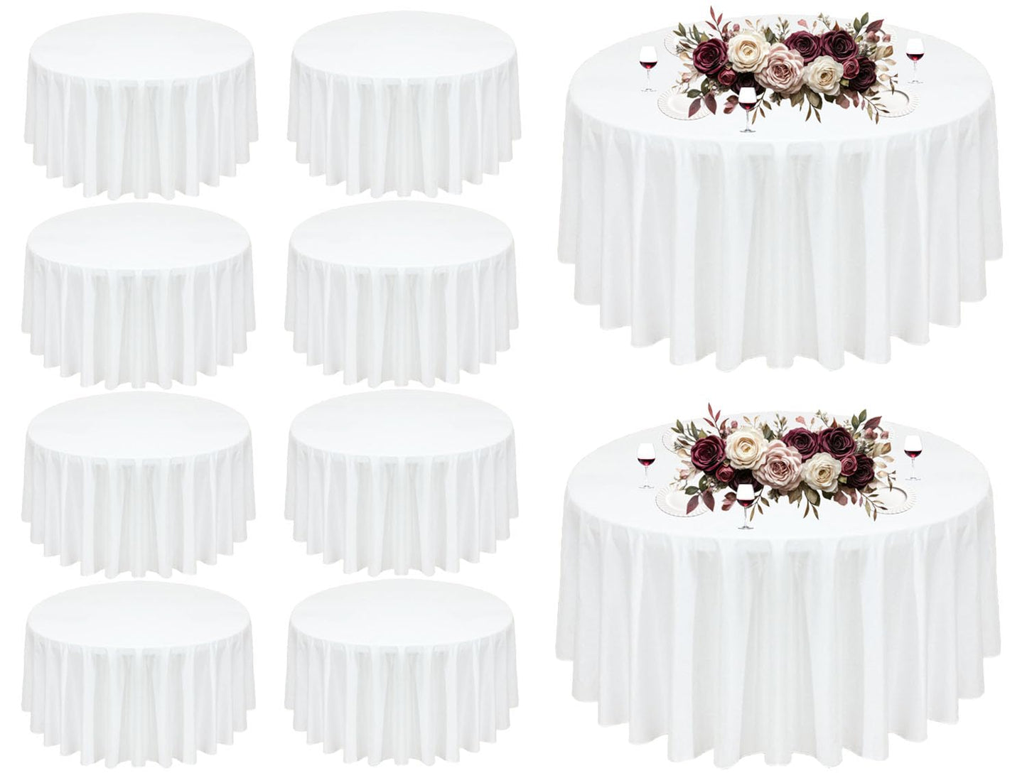 Seveups 10Pack White Round Tablecloth 90 inch White Table Cloth, Washable Round Table Cloth Polyester Table Cover for Dining Wedding Banquet Party