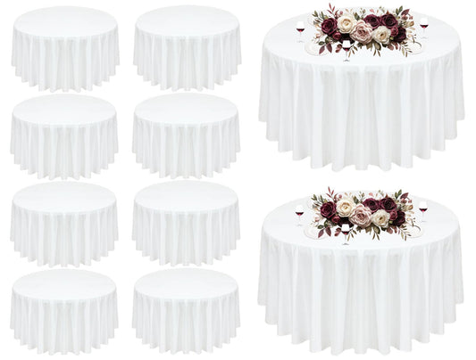 Seveups 10Pack White Round Tablecloth 90 inch White Table Cloth, Washable Round Table Cloth Polyester Table Cover for Dining Wedding Banquet Party