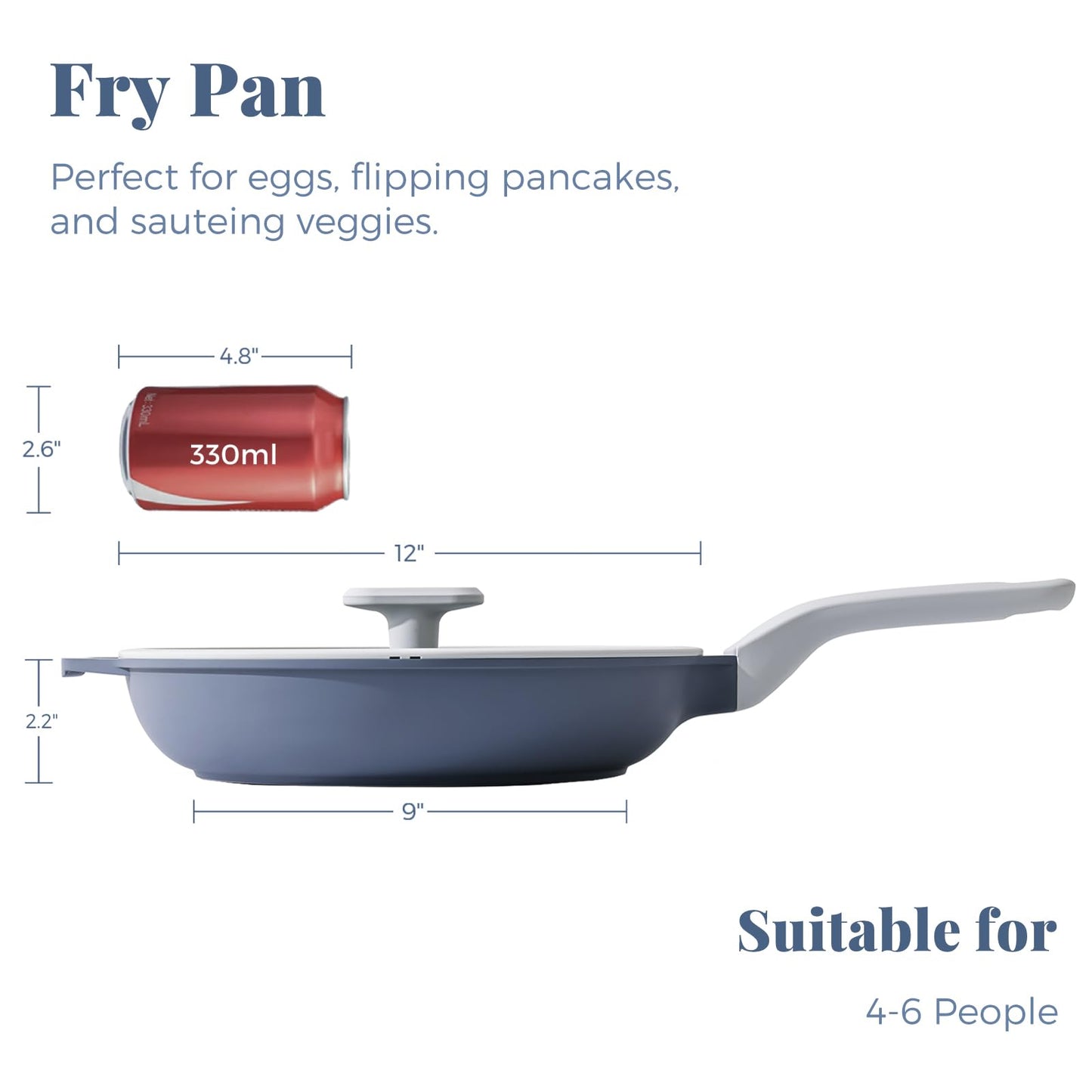 PRICUSIS Nonstick Ceramic Frying Pan with Lid, 8/10/12 Inch, Metal Utensil Safe, PFOA & PFAS Free, Scratch & Stain Resistant Skillet, Oven & Dishwasher Safe, Induction Compatible – Gray (12-Inch)
