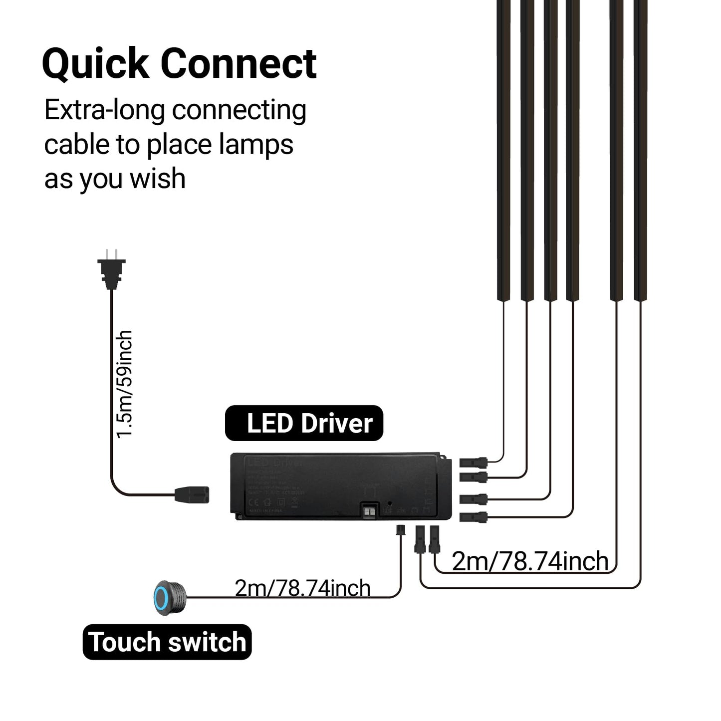 HAMRVL Black LED Recessed Lighting Kit - 6 PCS 16-Inch 3000k Dimmable Warm White LED Lights with Touch Switch, Wall Panel Light for Wood Slat Wall Panels, Headboards, Stairs, Under Cabinet, Home Decor