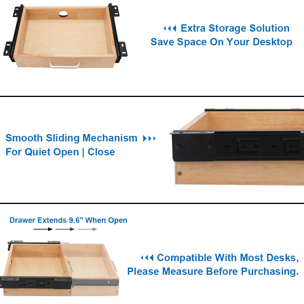 Under Desk Drawer Storage Organizer - Wooden Mounted Sliding Pull-out Drawer, Hidden Desktop Organizer for Office