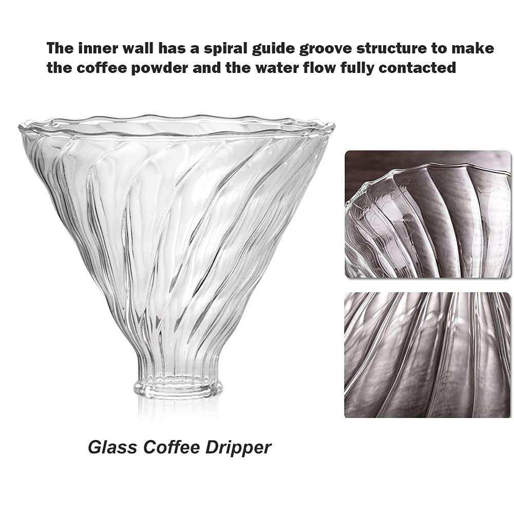 Pour Over Coffee Maker Set – Includes Glass Coffee Dripper, Metal Dripper Stand, Heat Resistance 600ml Coffee Server and 40 Count Paper Coffee Filters, 4 in 1 Set for Home or Office (Black Set)
