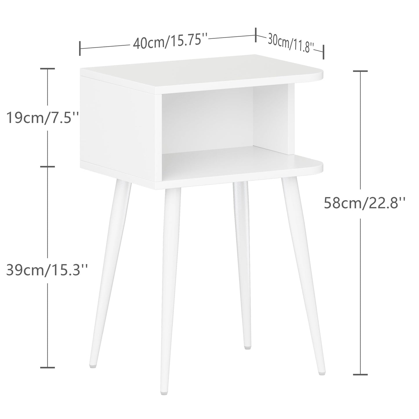 White Nightstand Set of 2, Small Bed Side Table for Small Spaces, Mid Century Modern Nightstand End Table with Open Storage, Side Table for Bedroom Living Room, MLBZ20W-2
