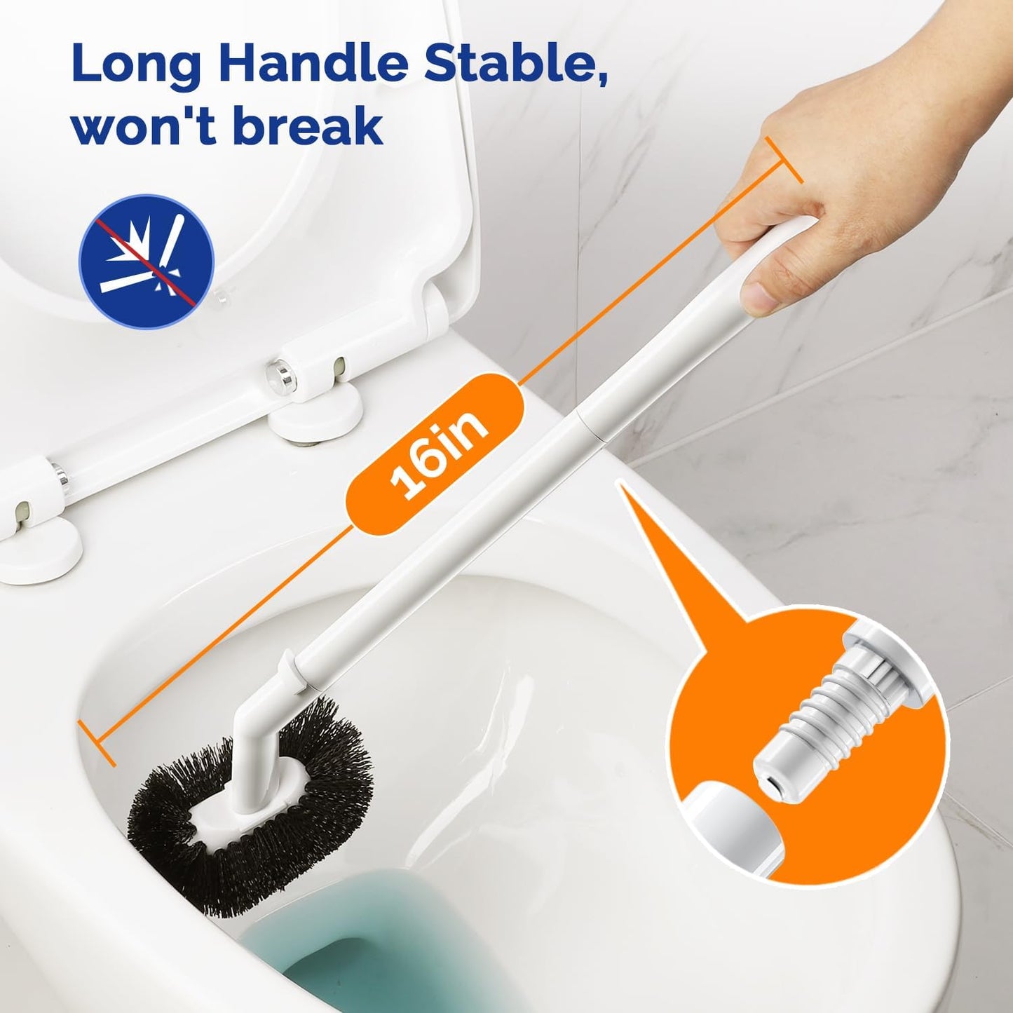 HAMITOR Toilet Plunger and Brush Set for Bathroom Cleaning with Extented Handle - Heavy Duty Toilet Plunger Combo Accessories with Caddy Stand Holder for Small Space - White,2 Sets