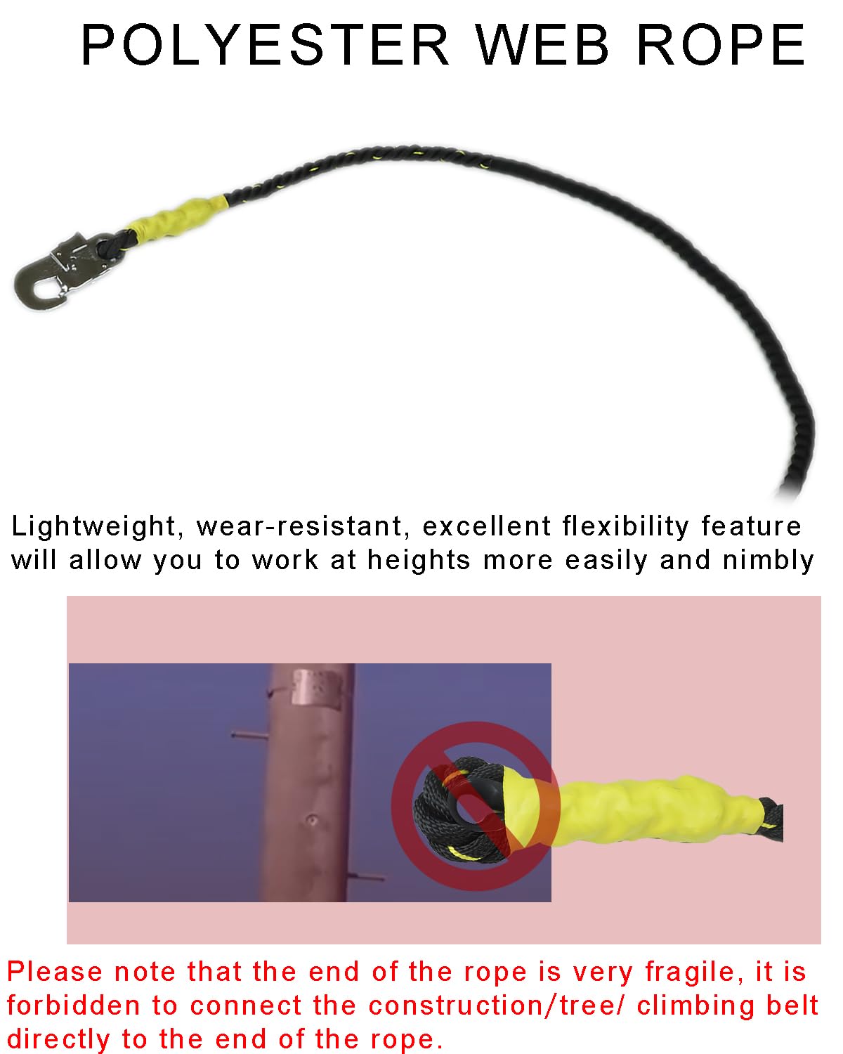 12FT Flipline Adjustable Lanyard RTOVZON Tree Climbing Lanyard for Climbing Trees, Fall Protection Flip Line Kit, Tree Climbers