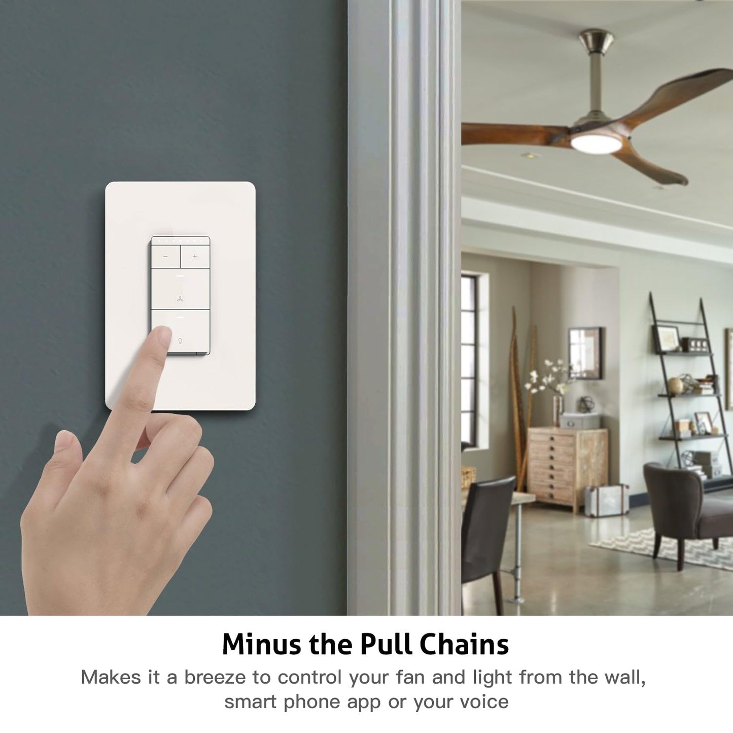 Smart Ceiling Fan Control and Dimmer Light Switch, Neutral Wire Needed, TREATLIFE 2.4Ghz Single Pole Wi-Fi Fan and Light Switch Combo, Works with Alexa, Google Home and SmartThings, Remote Control