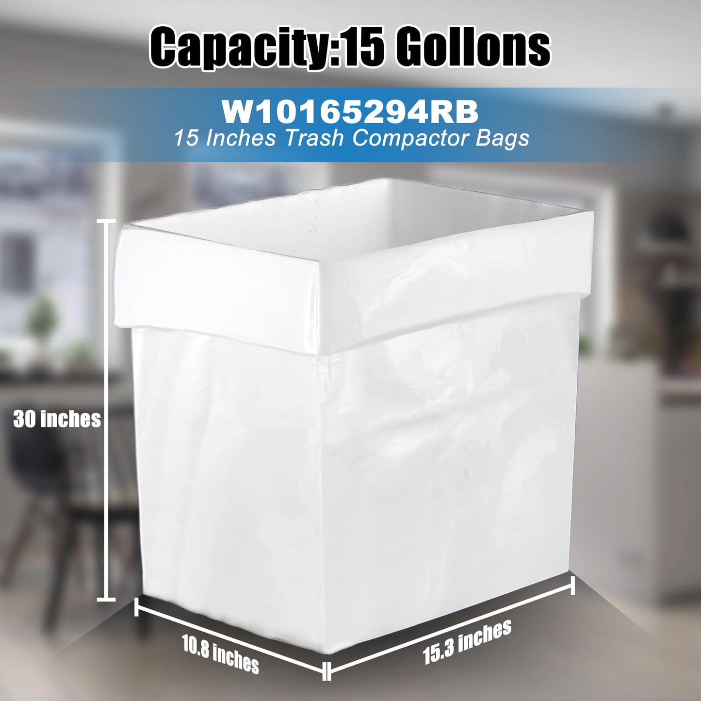 Miumoon 60-pack Trash Compactor Bags with Pre-punched Holes for Attaching, 2.6 mils Heavy Duty Trash Compactor Bags, Fits 15-inch Rectangular Drawer Compactors, Twist Ties Included, White