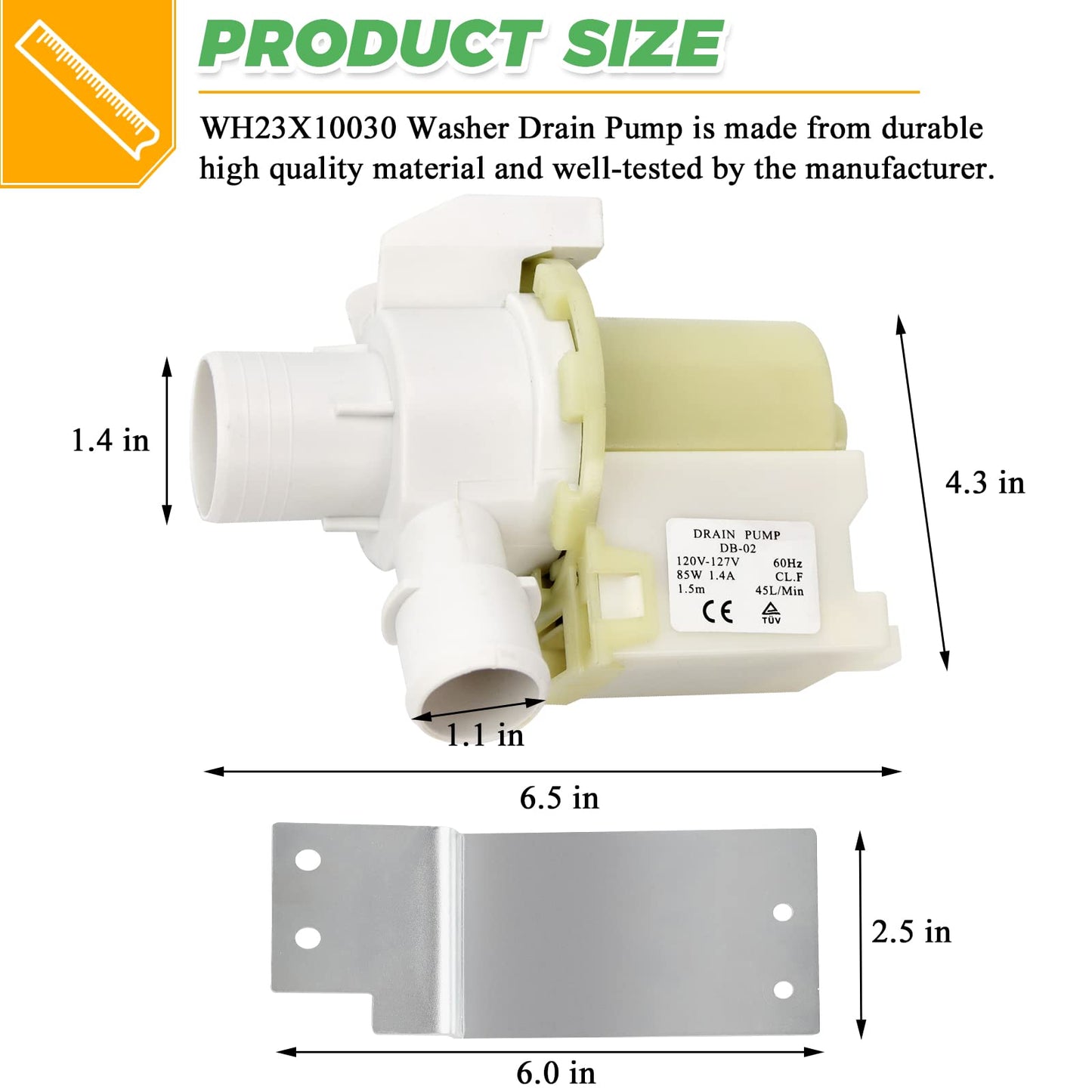 WH23X10030 WH23X10013 Washer Drain Pump by Techecook - Compatible with Hotpoint GE Washing Machine WH23X10013 WH23X0081 WH23X0091 WH23X0092 AP5803461 3015301 PS271333 J27-769 TRUCK TRUCK-1 Drain Pump