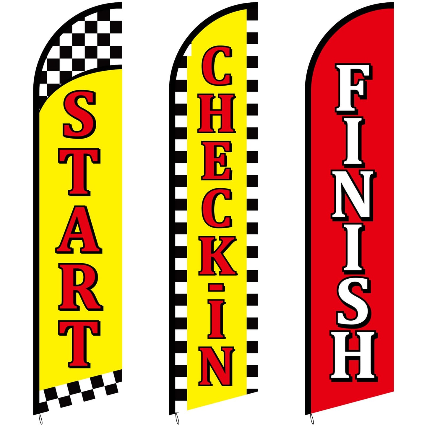 Hillsuren Start Finish and Check-in Advertising Package of 3 Feather Banner Red Yellow Swooper Flag Kits for Marathons, Races, Special Events, Poles Not Included