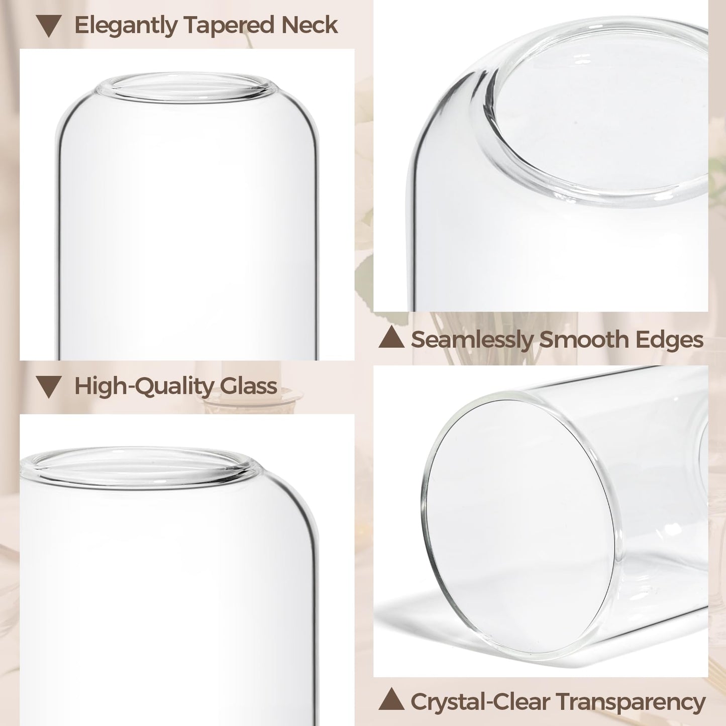 ComSaf Small Flower Vase Set of 12, Glass Bud Vases in Bulk, Clear Vases for Flower, Decor Centerpiece for Bathroom, Decorative Vases for House Warming, Valentines' Day, Mother's Day, Thanksgiving Day