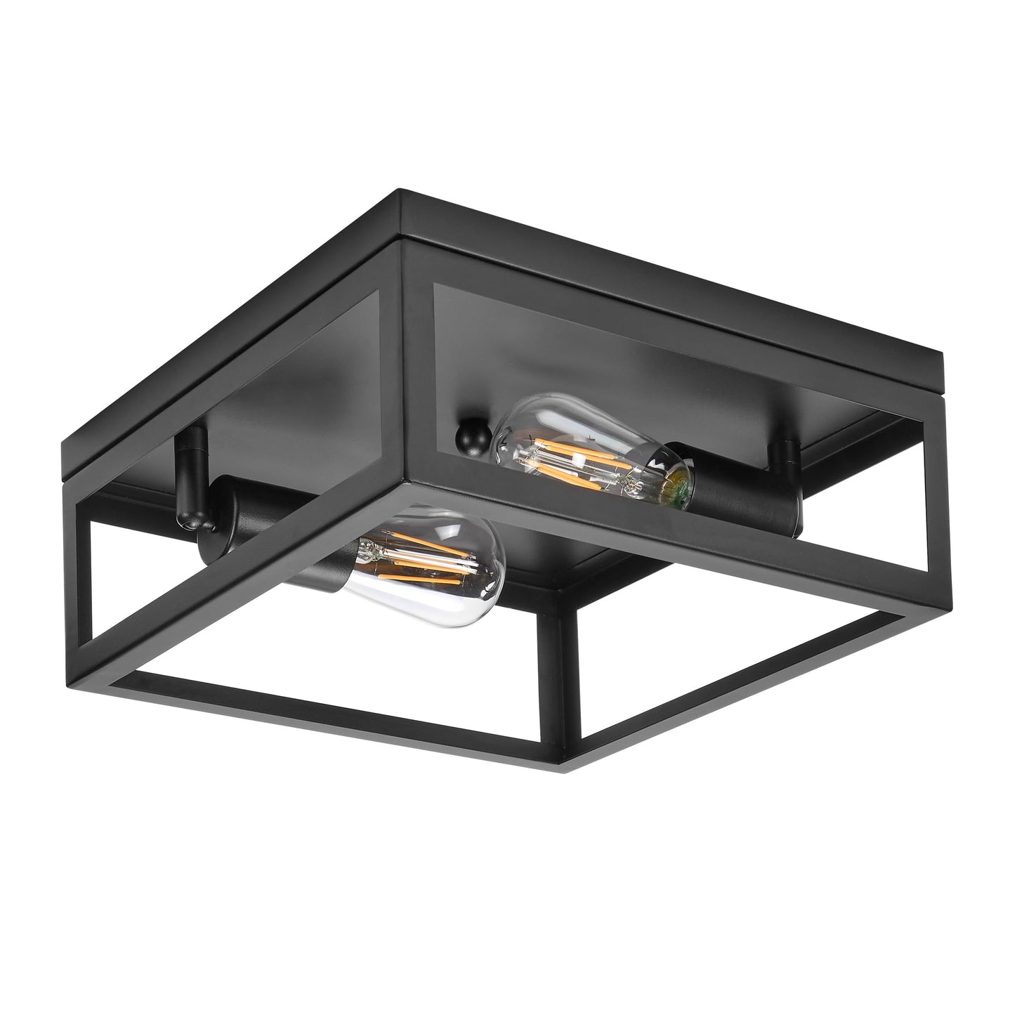 Maxxima Indoor/Outdoor Flush Mount Ceiling Light Fixture, 2-Light Square Farmhouse Close to Ceiling Entryway Light, Black, Bulbs Not Included