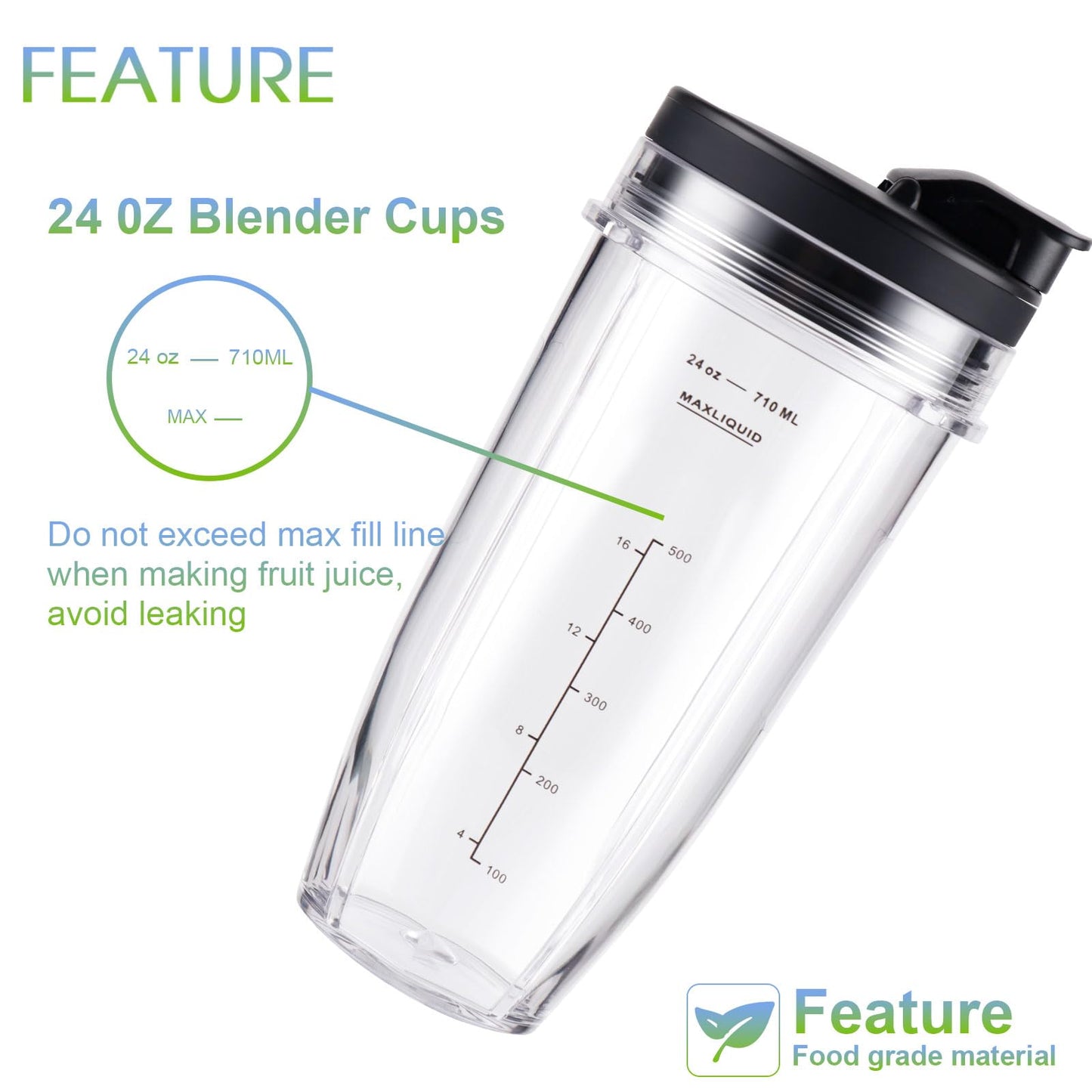 Ninja Blender Cups Replacement 24oz – Compatible with Ninja BN401, BL450, BL456, BL480, BL2012, BN751, BN801, SS101, SS151 – 3 Pack with To-Go Lids