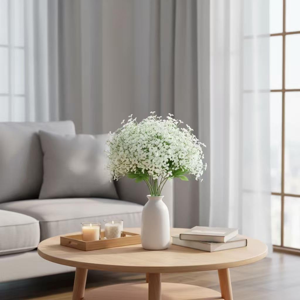 FelineFold 120 Pcs Babys Breath Artificial Flowers, White Babys Breath Flowers Artificial Bulk Real Touch Flowers for Wedding Party Home Garden Decoration