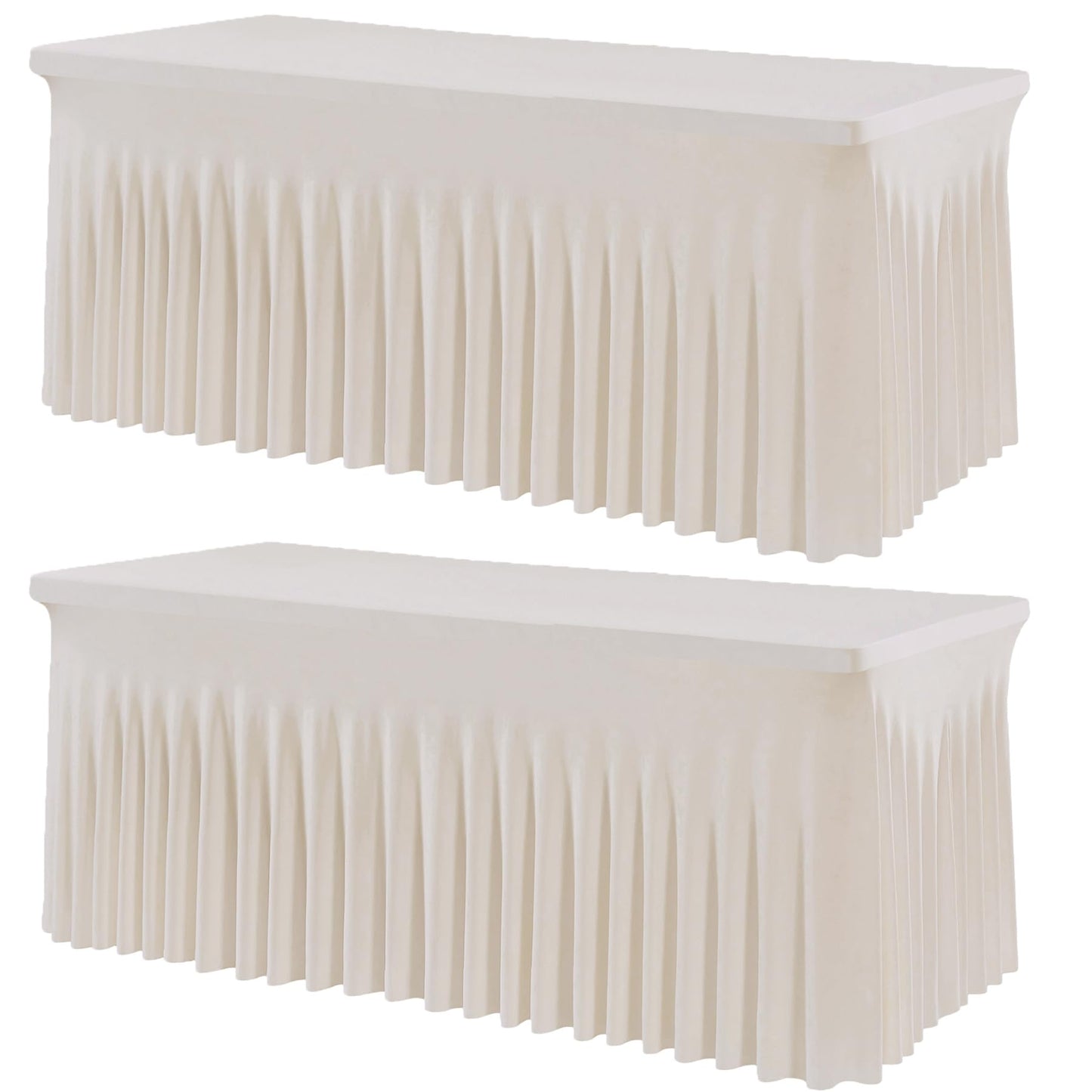 2 Pack Spandex Ivory Table Clothes for 6 Foot Rectangle Tables, 6FT Stretchy Tablecloths Fitted Table Cover Desk Skirt for Parties Weddings Birthday Banquet Baby Shower