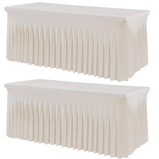 2 Pack Spandex Ivory Table Clothes for 6 Foot Rectangle Tables, 6FT Stretchy Tablecloths Fitted Table Cover Desk Skirt for Parties Weddings Birthday Banquet Baby Shower