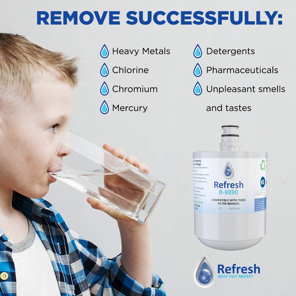 Refresh R-9890 Replacement Refrigerator Water Filter Compatible with LG LT500P, 5231JA2002A, 5231JA2002A-S, ADQ72910901, ADQ72910902, ADQ72910907 and Kenmore 46-9890 (2 Pack, Standard)