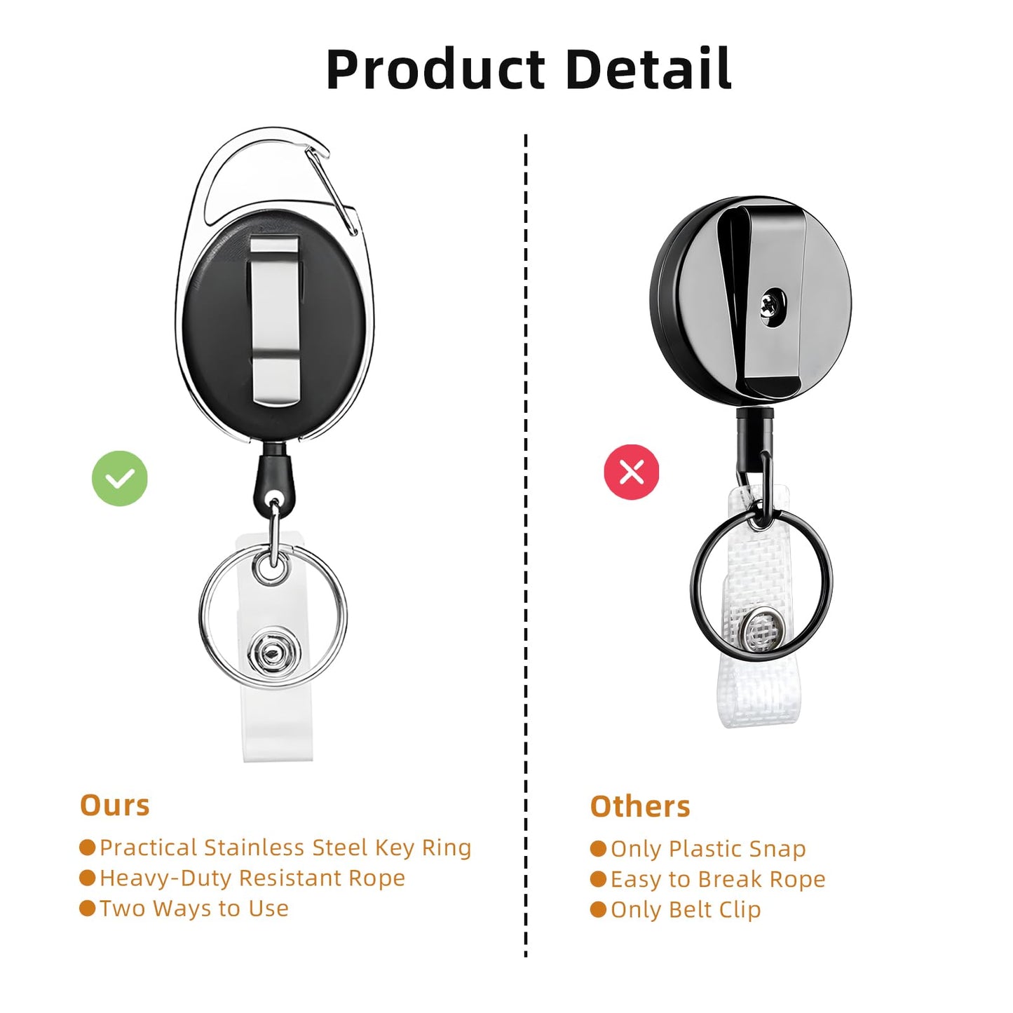 72 Pack Badge Reels Retractable Badge Holders with Clip Key Ring Liubeili Name ID Badge Clips Keychain for Nurse Doctor Employee Worker, Black