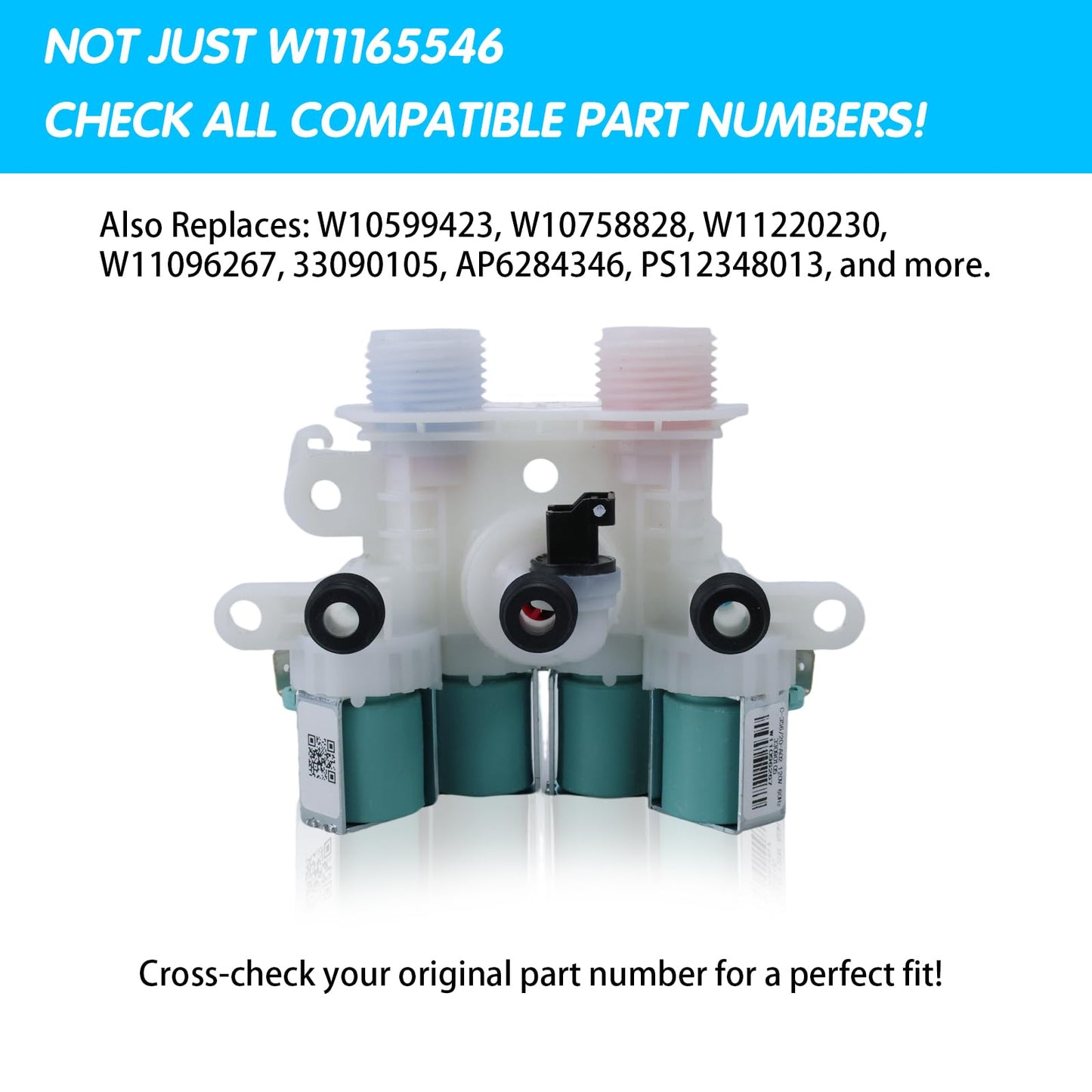 WTW8500DC2 WTW8500DR2 WTW7500GW0 WTW7500GC0 WTW5105HW0 WTW8500DC0 WTW5105HW1 WTW7500GC2 WTW8500DC5 WTW7500GW2 WTW8500DW WTW7500GW WTW8500DW1 Washer Water Inlet Valve Replacement for Whirlpool Cabrio