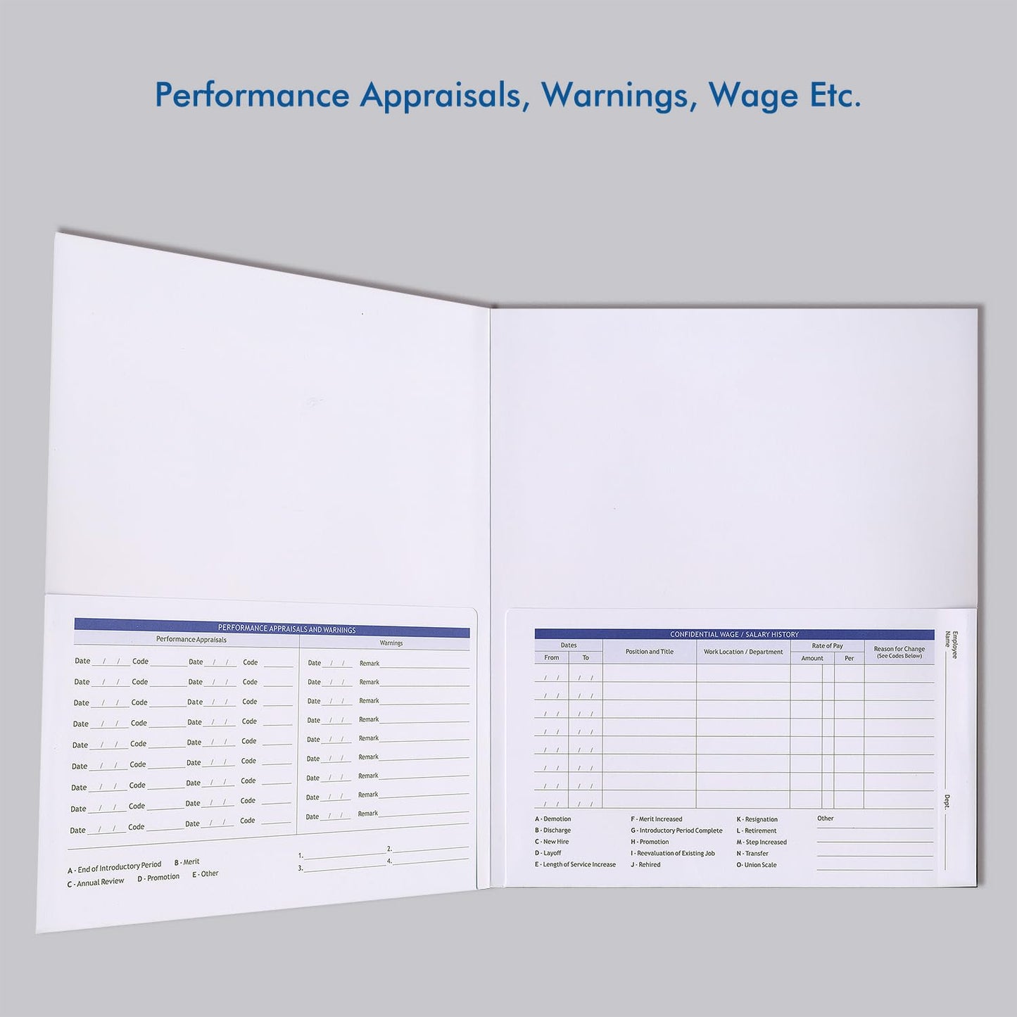 Employee Record Folders, Secure, Large Capacity and Durable Employee Info Record Organizer, Preprinted 25 Pack (Blue)