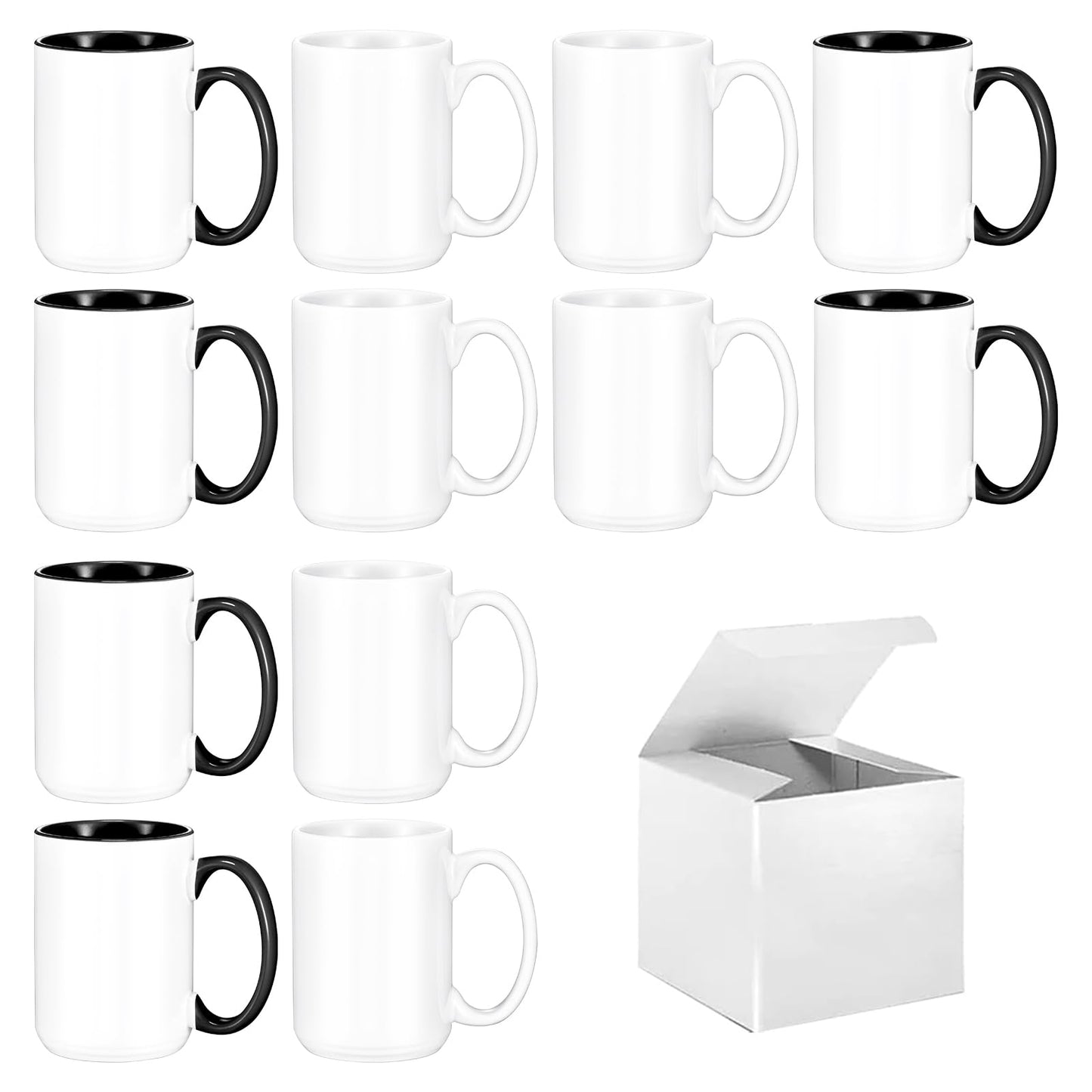 Sublimation Mugs 15 oz Set of 12 Bulk Coffee Mugs with Box Sublimation Blanks Tazas Para Sublimar Coffee Cups 6 White and 6 Black
