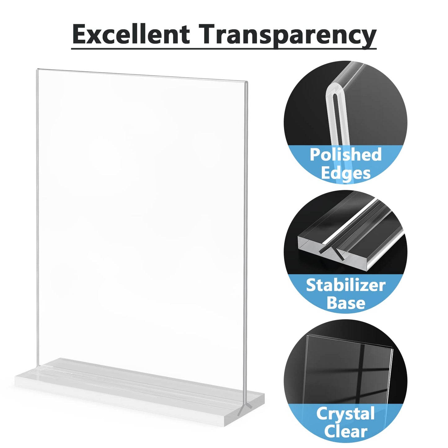 MaxGear Acrylic Sign Holder 8.5x11 Inches 10 Pack, Double Sided Clear Display Stand Table Top Paper Holder, Vertical Menu Flyer Stand, Plastic Frame for Stores, Restaurants, Hotels, Office