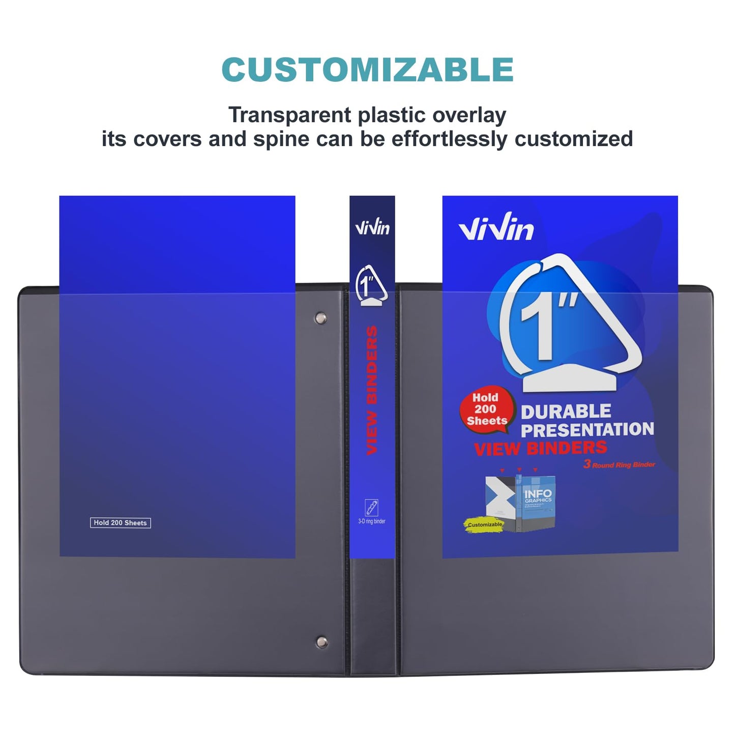 3 Ring Binder 1 Inch, ViVin Sturdy 1"-Slant D Ring Binder with 2 Interior Pockets, Clear View Cover, PVC-Free, Fits 225 Sheets of US Letter Size Paper (12 Pack, Black)