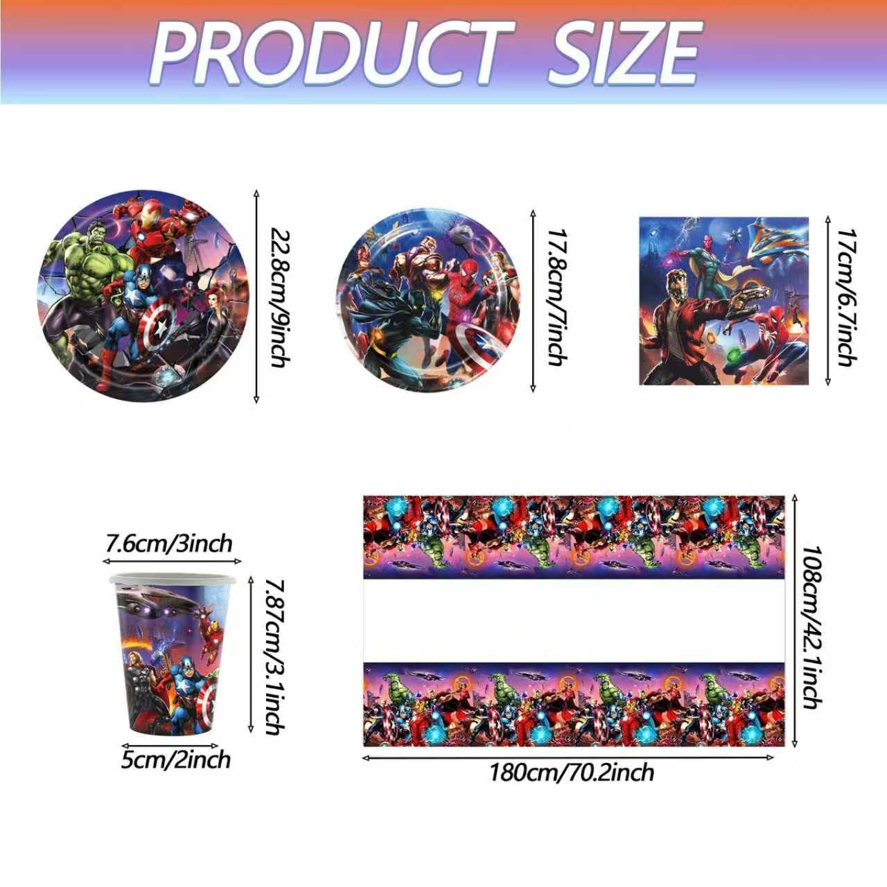111 Psc superhero Birthday Party Supplies Set, Avengers Theme, Plates, Cups, Utensils, Napkins, Tablecloth