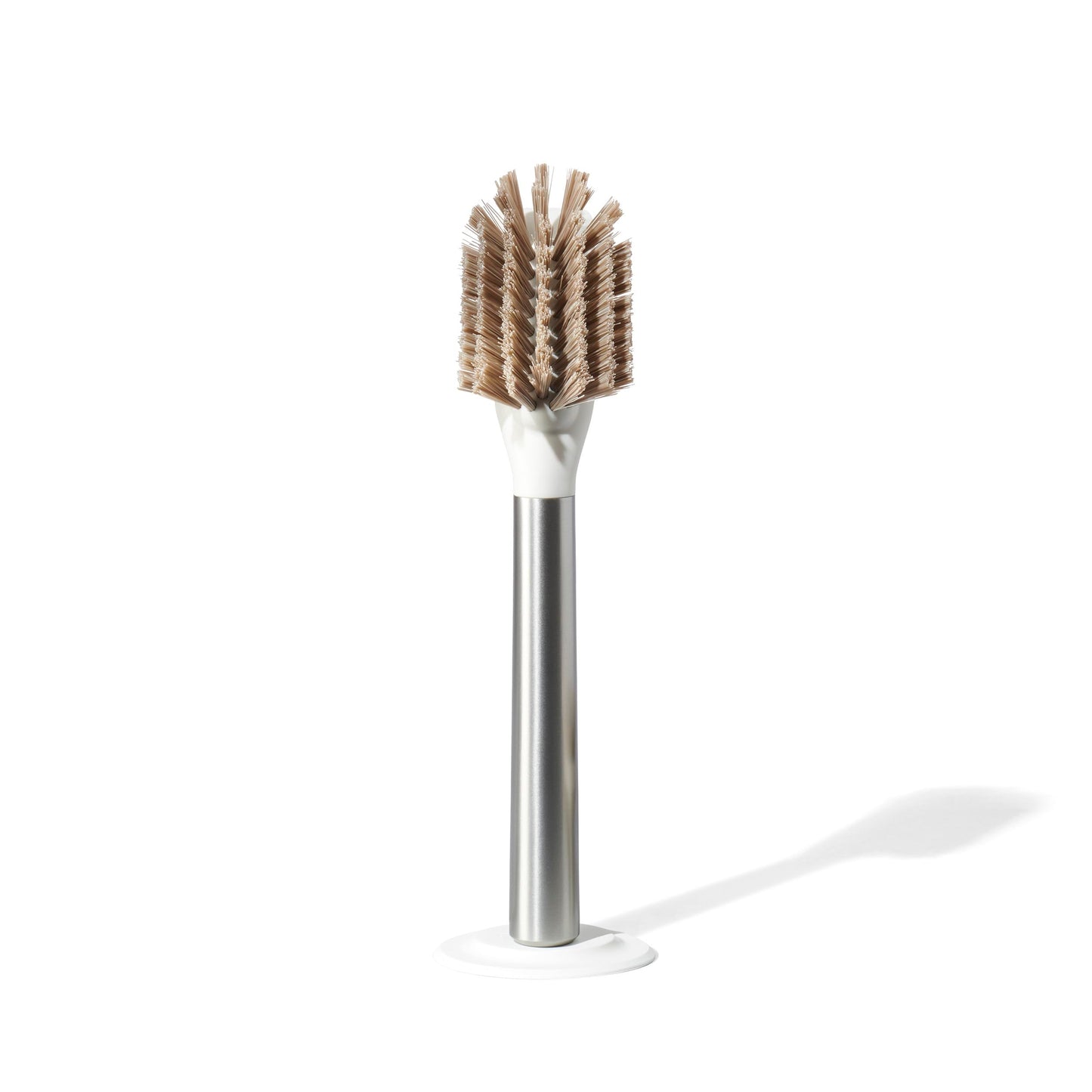 Curio Home Goods Ionic Dish Brush, Magnetized to Stand Upright, Stainless Steel with Replaceable Head, Silver