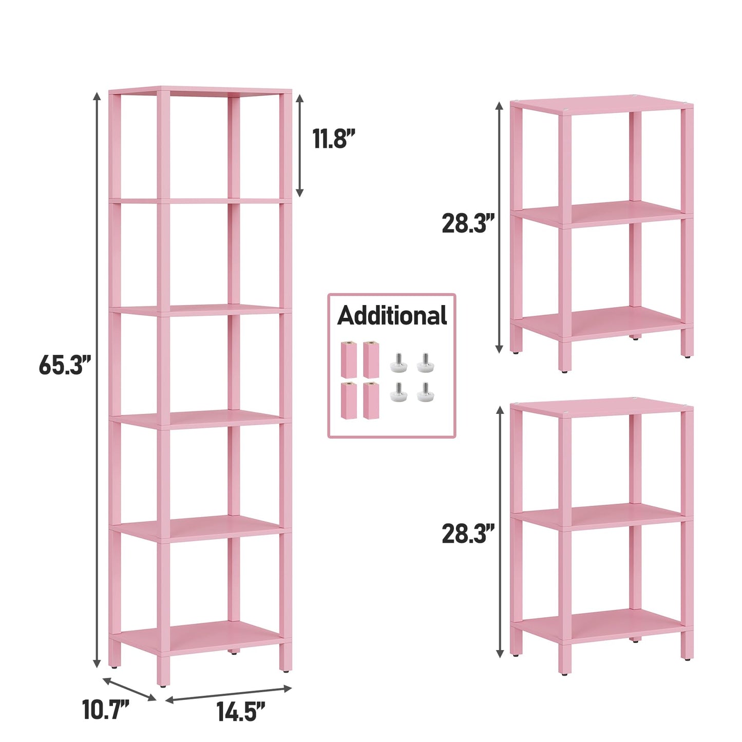 TUTOTAK Bookshelf, 6-Tier Tall Book Shelf, Narrow Bookcase for Small Space, DIY Stackable Bookshelf, for Living Room, Office, Study, Entryway, Industrial, Pink BS01BP006