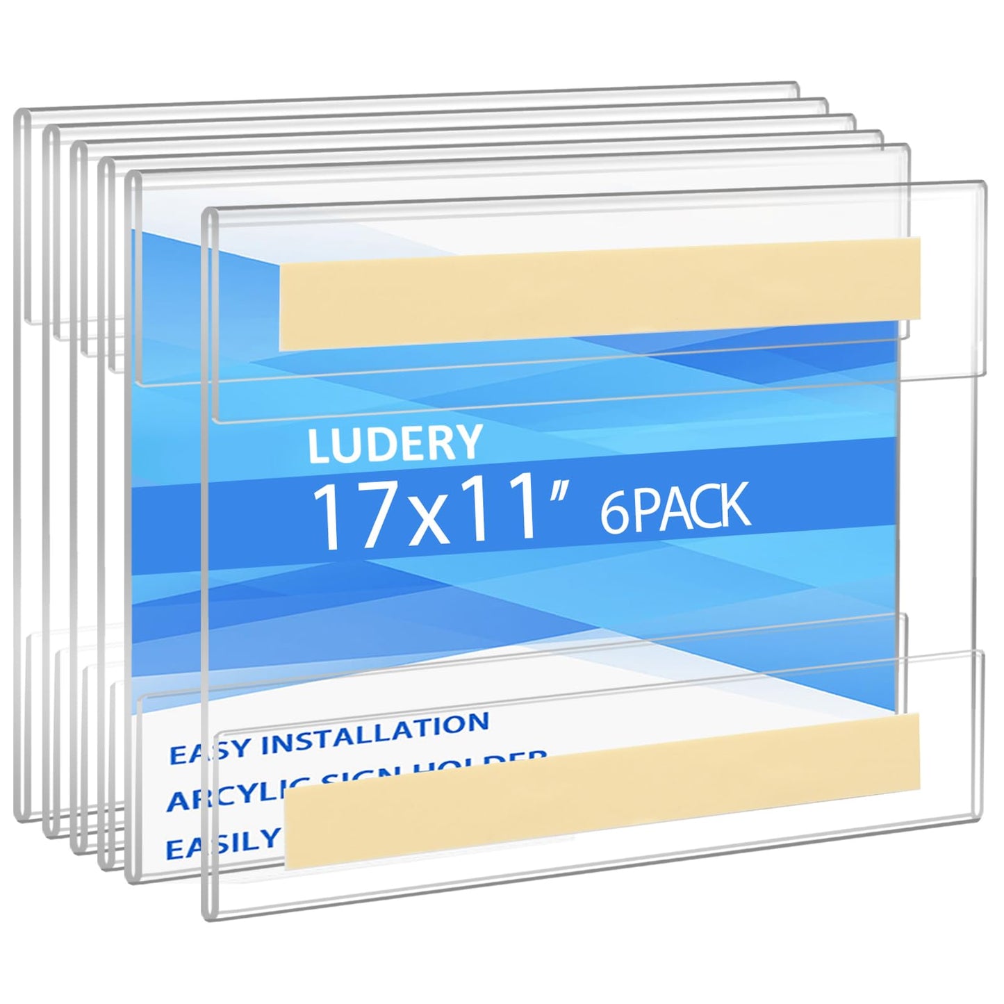 Ludery 11x17 Acrylic Sign Holder Wall Mount, Clear Acrylic Frame with Adhesive Tape, Wall Sign Document Menu Holder for Office, Home, Store, Restaurant,No Drilling-Horizontal (6 Pack)