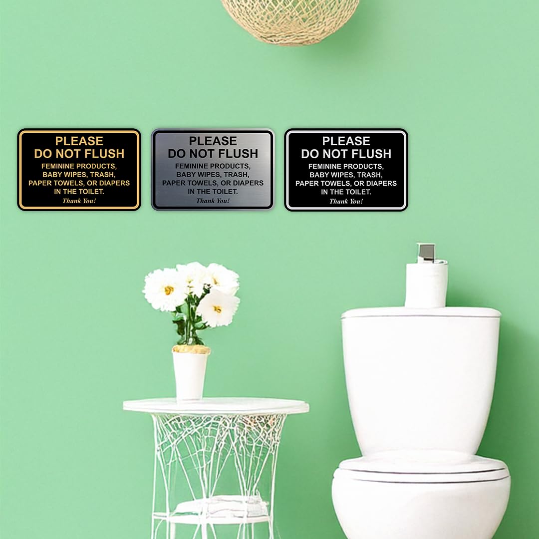 All Quality Classic Framed Please Do Not Flush Thank You Bathroom Etiquette Sign - 4" x 6" (Brushed Silver) 5 Pack