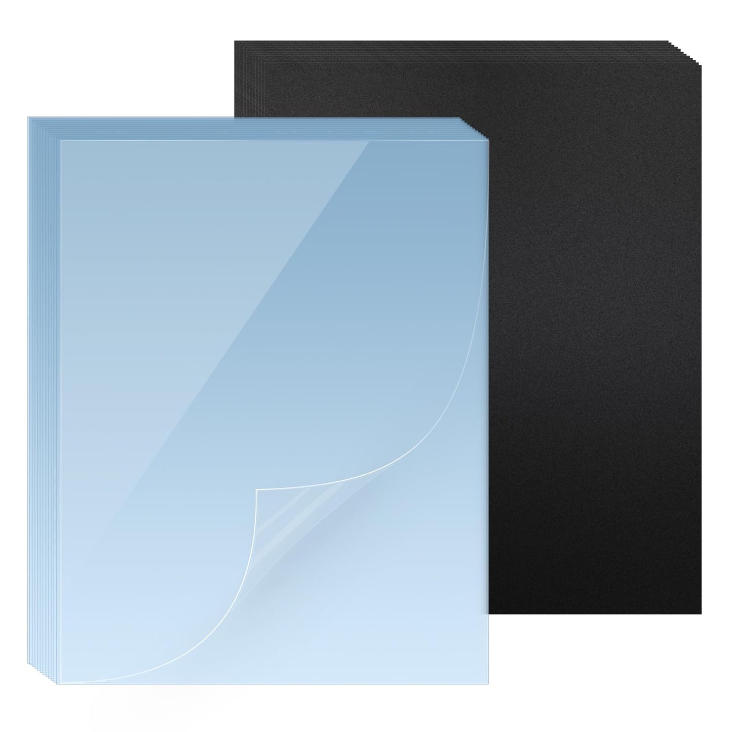 HOUYEE 100 Pack Binding Covers Set, 8.5x11 Inches, Including 50 Pcs 8 Mil Clear Binding Covers, 50 Pcs 12 Mil Black Sand Plastic