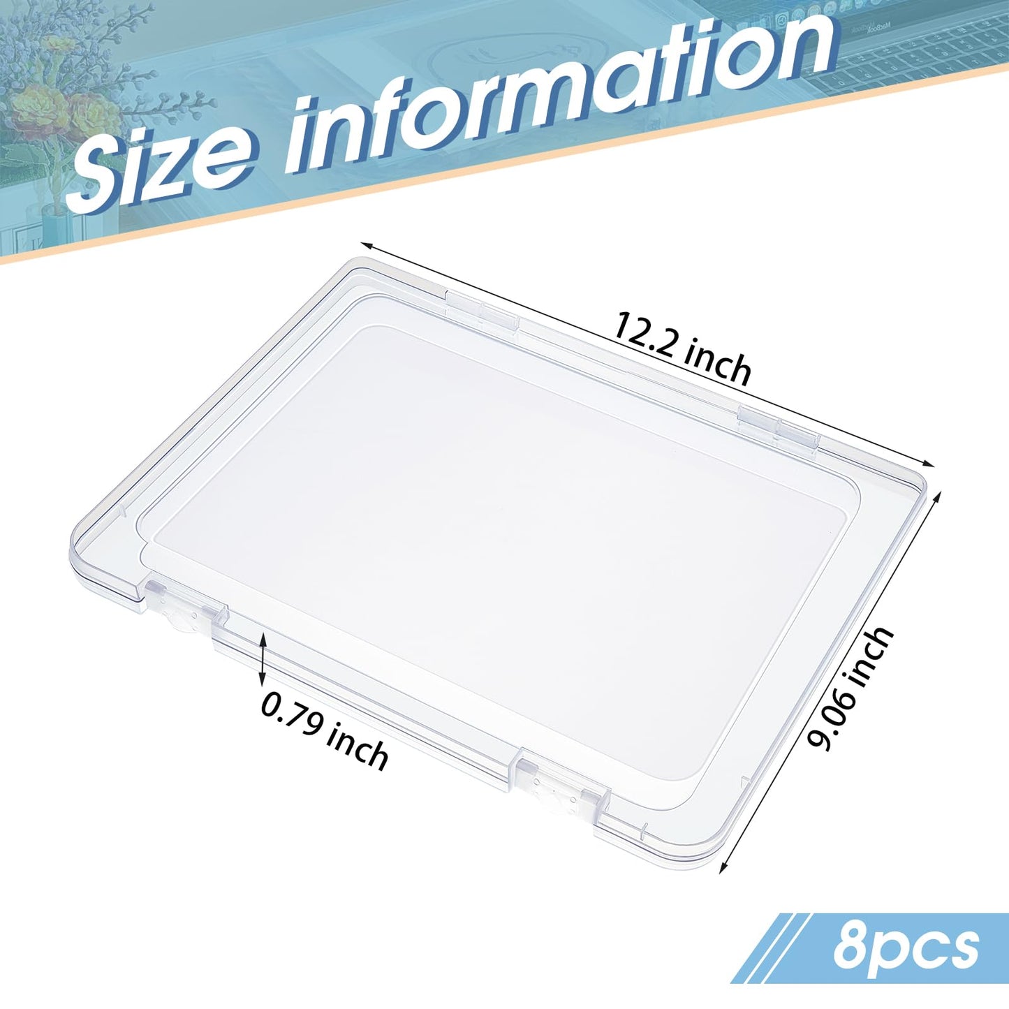 Gueevin 8 Pcs Clear A4 File Organizer Box, Plastic Document Storage Case with Snap Closure and Handle, Flat Paper Organizer for Magazine, Scrapbook and Board Games, 12.2 x 9.06 x 0.79 Inch