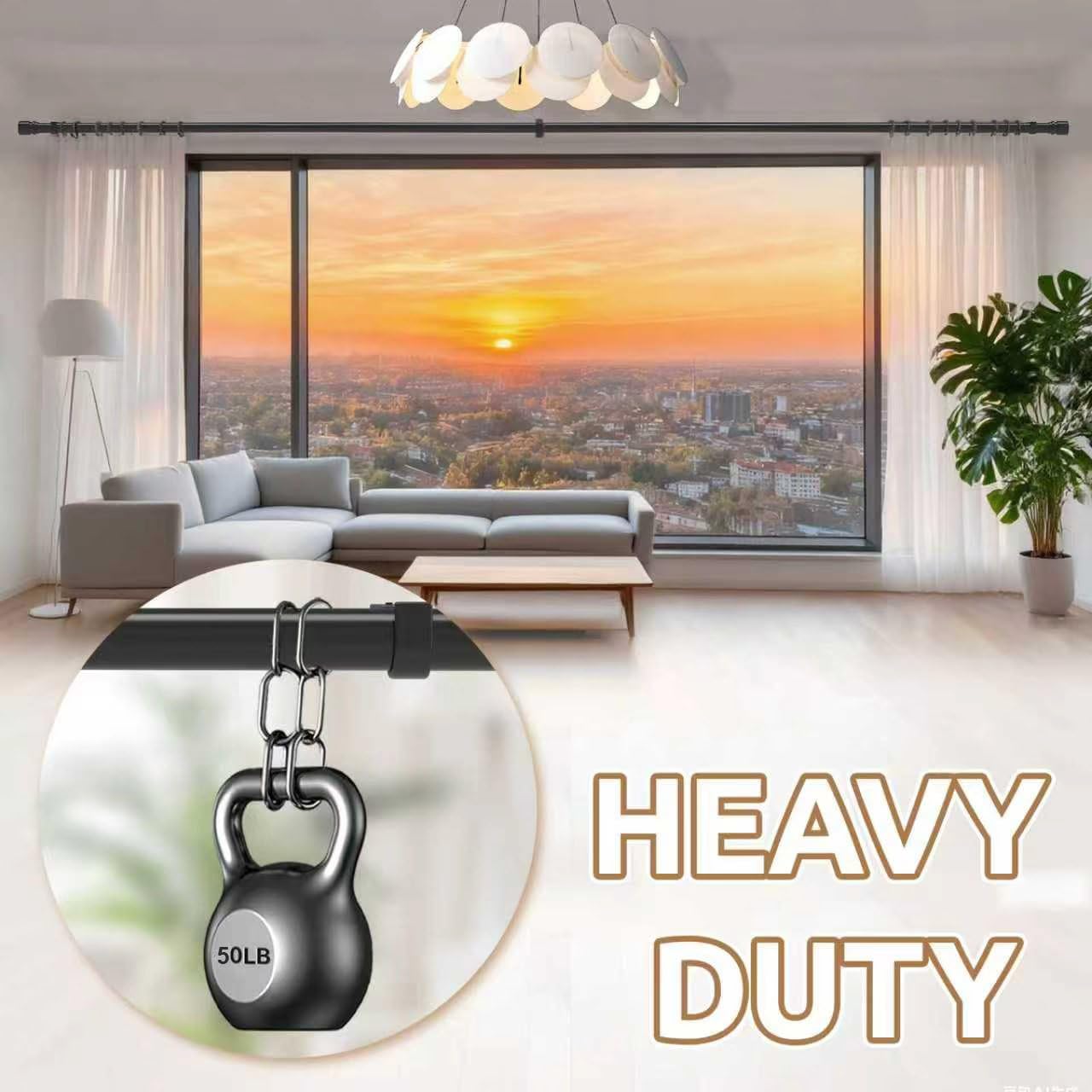 Outdoor Curtain Rods for Patio, Extra Long Rod (32 to 240 Inch) – Heavy Duty Curtain Rod, Adjustable Wall & Ceiling Mount, Matte Black Room Divider, For 1 Large Window or 2 Windows,5 Holders
