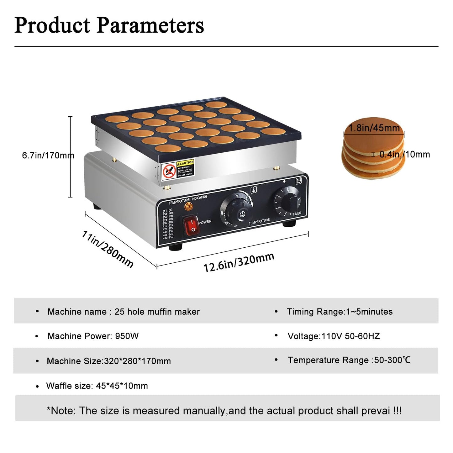 110V US Commercial 25PCS Mini Pancake Maker,950W Mini Dutch Pancake Maker,Non-stick,Dutch Poffertjes Grill,Stainless Steel,Breakfast,Snacks,Desserts.