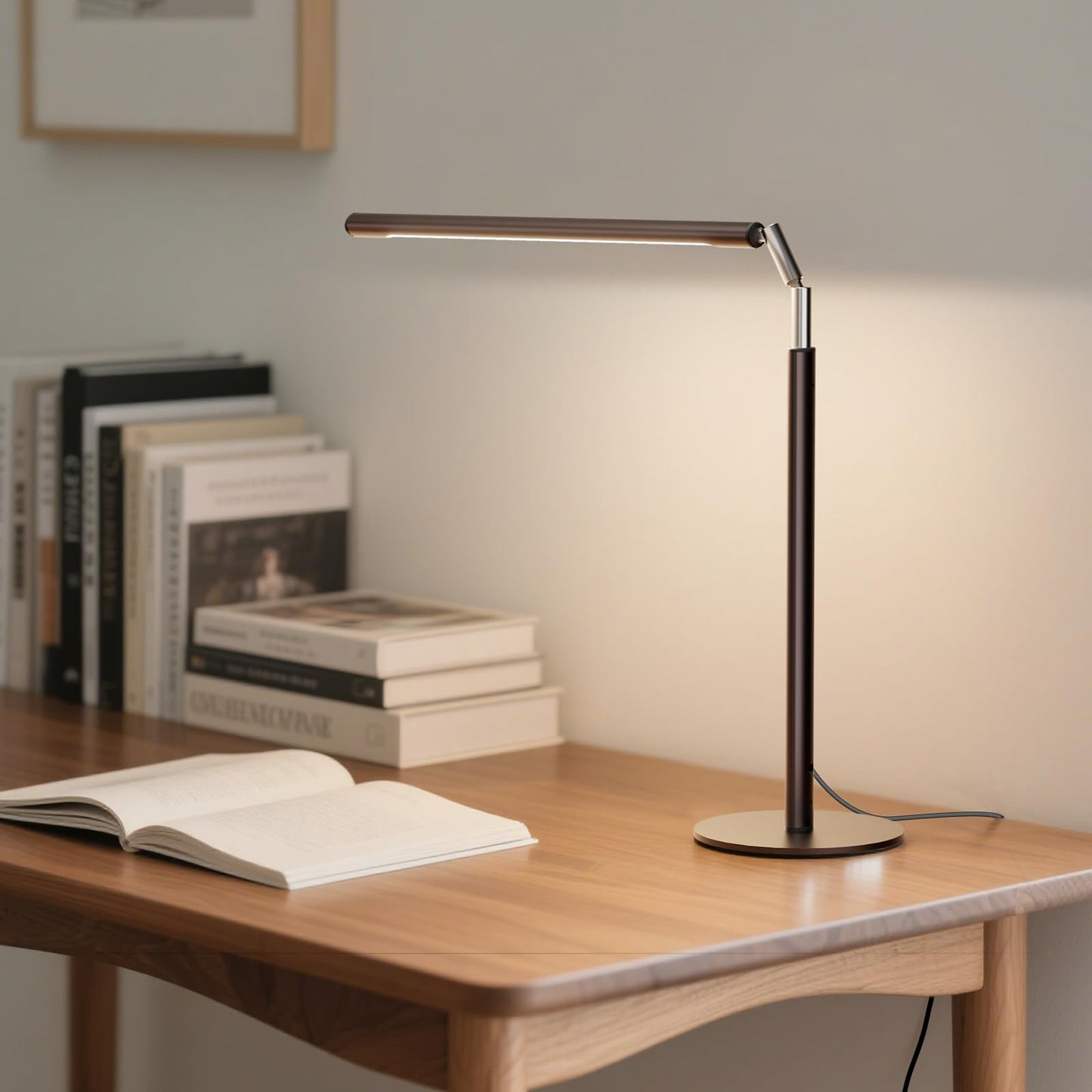 SIBRILLE Brown LED Desk Lamp, 16" Dimmable Metal Desk Light with Base, 15W 1200LM, Adapter Included, Color & Brightness Adjustable, Modern Tall Table Lamp for Home Office Reading Study Task Laptop