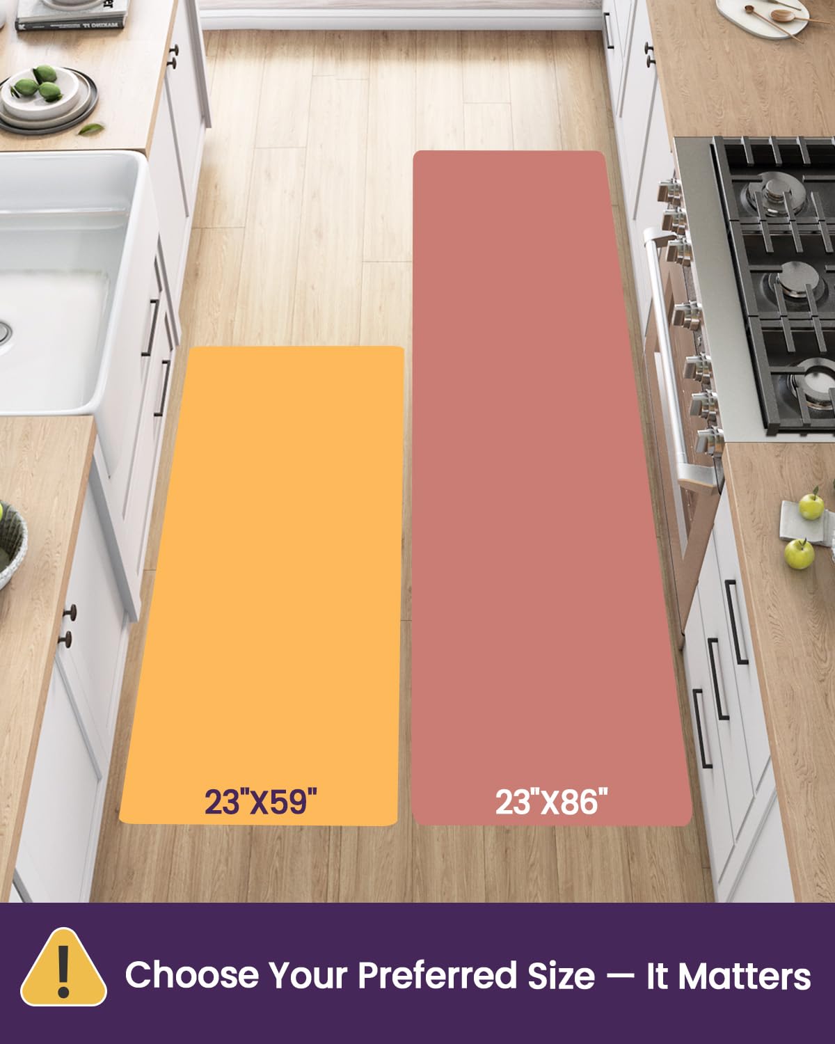 DEXI Kitchen Floor Mats Cushioned Anti Fatigue, 23x86 Long Wide Standing Comfort Runner Rug, Waterproof Rubber Memory Foam Padded for Front Sink Laundry, Beige/Ivory