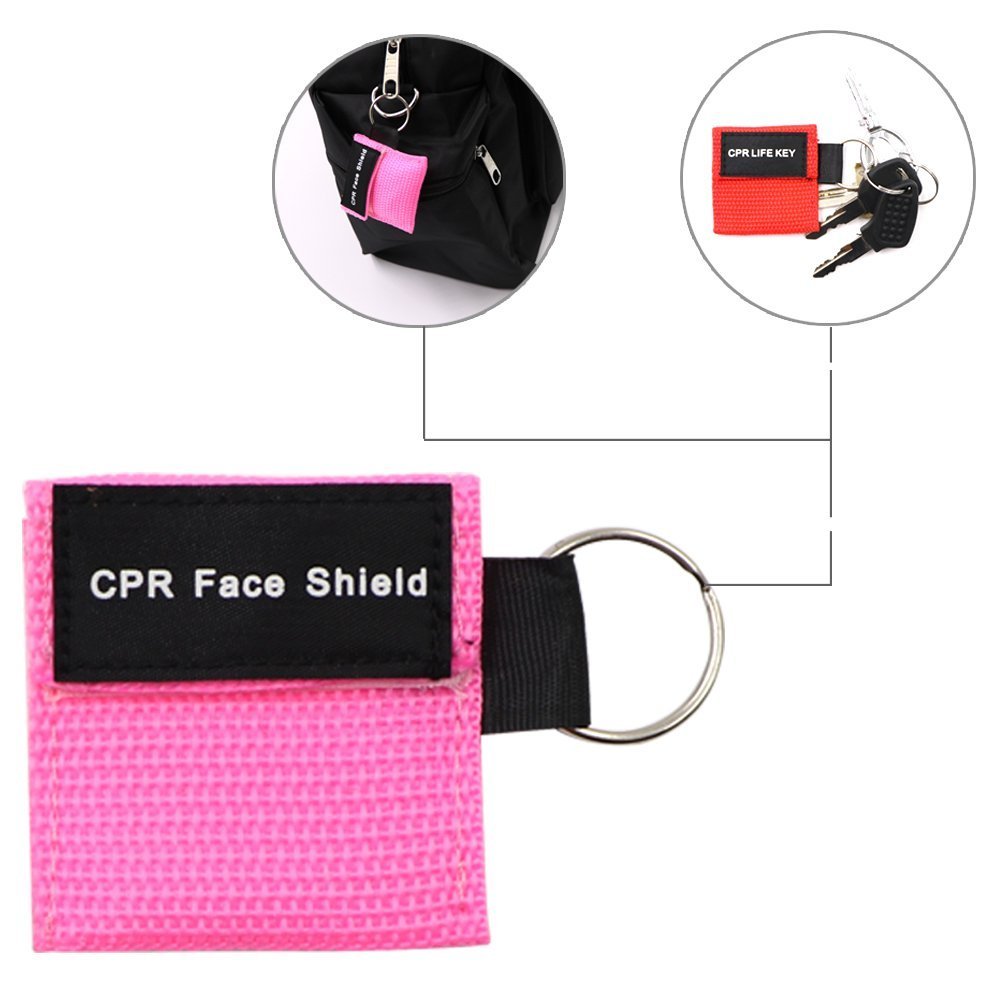 100pcs CPR Face Shield Mask Keychain Keyring Emergency Kit CPR Face Shields for First Aid or CPR Training (Red-100)