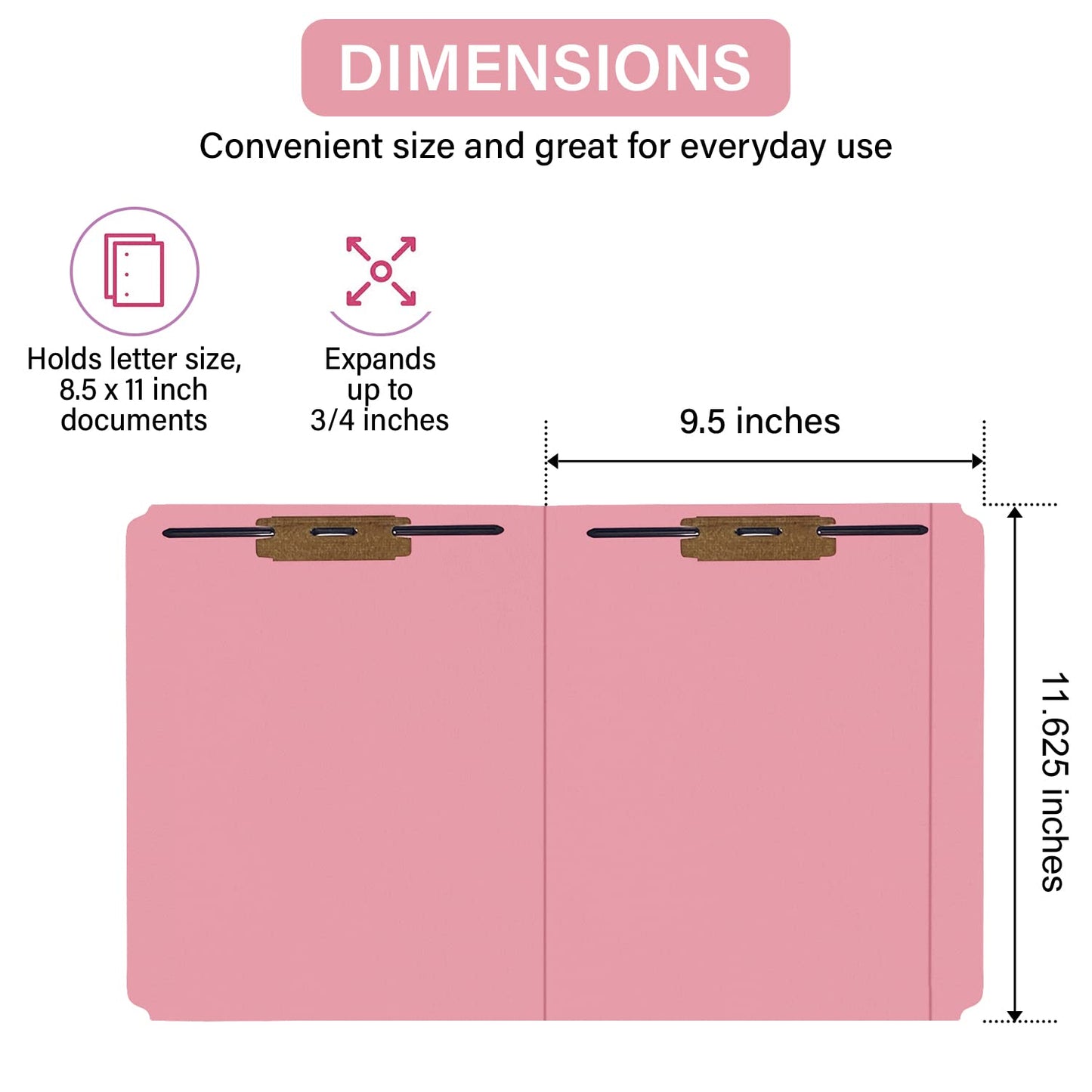 Top Tab File Folder, Pink, 2 Fasteners (2B1&3), 11 Point Reinforced Straight-Cut Tab, Letter Size, 50/Box